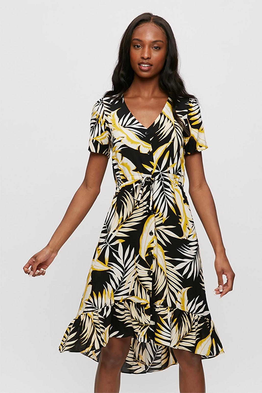 198 Ochre And Black Tropical Shirt Dress image number 1