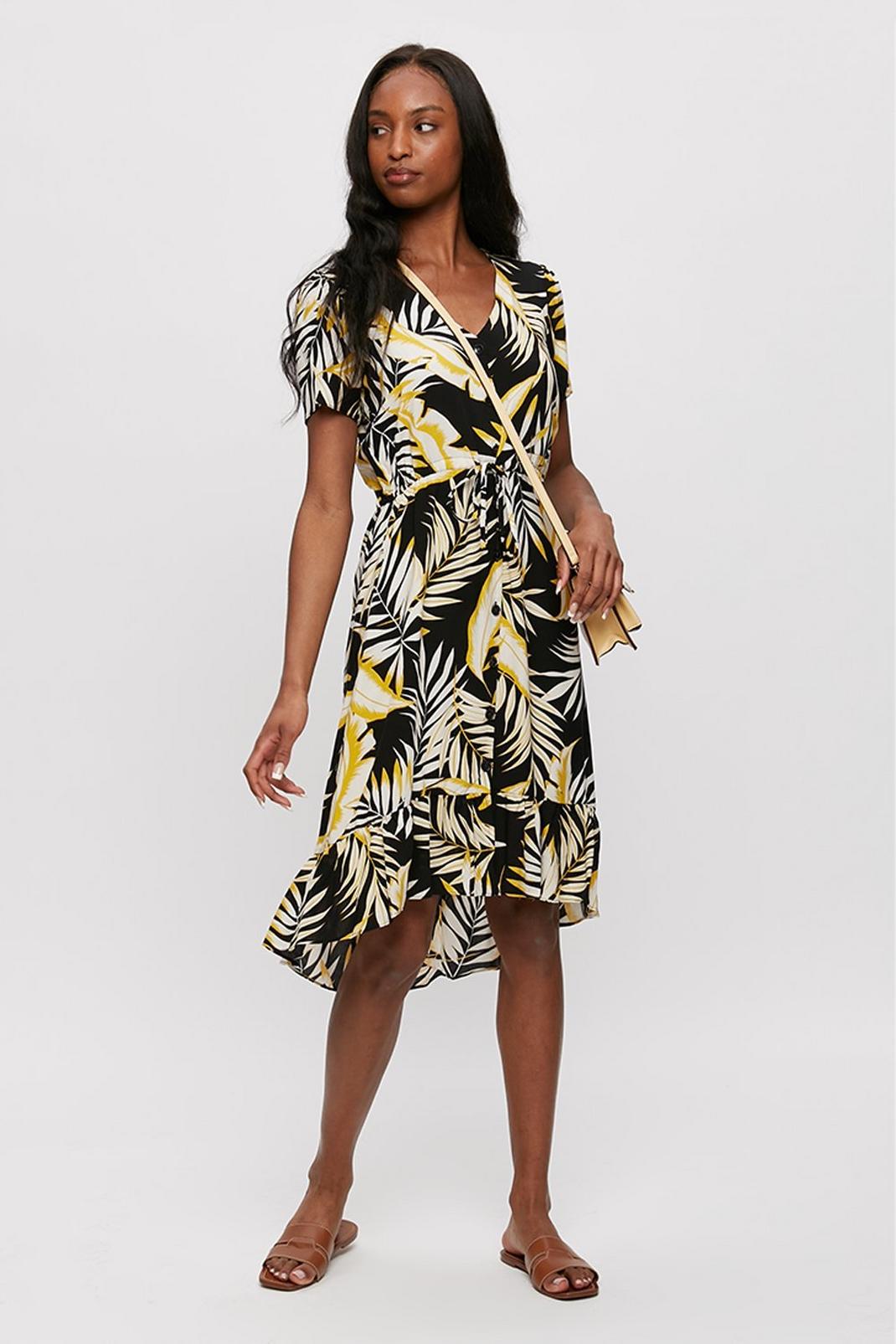 198 Ochre And Black Tropical Shirt Dress image number 2