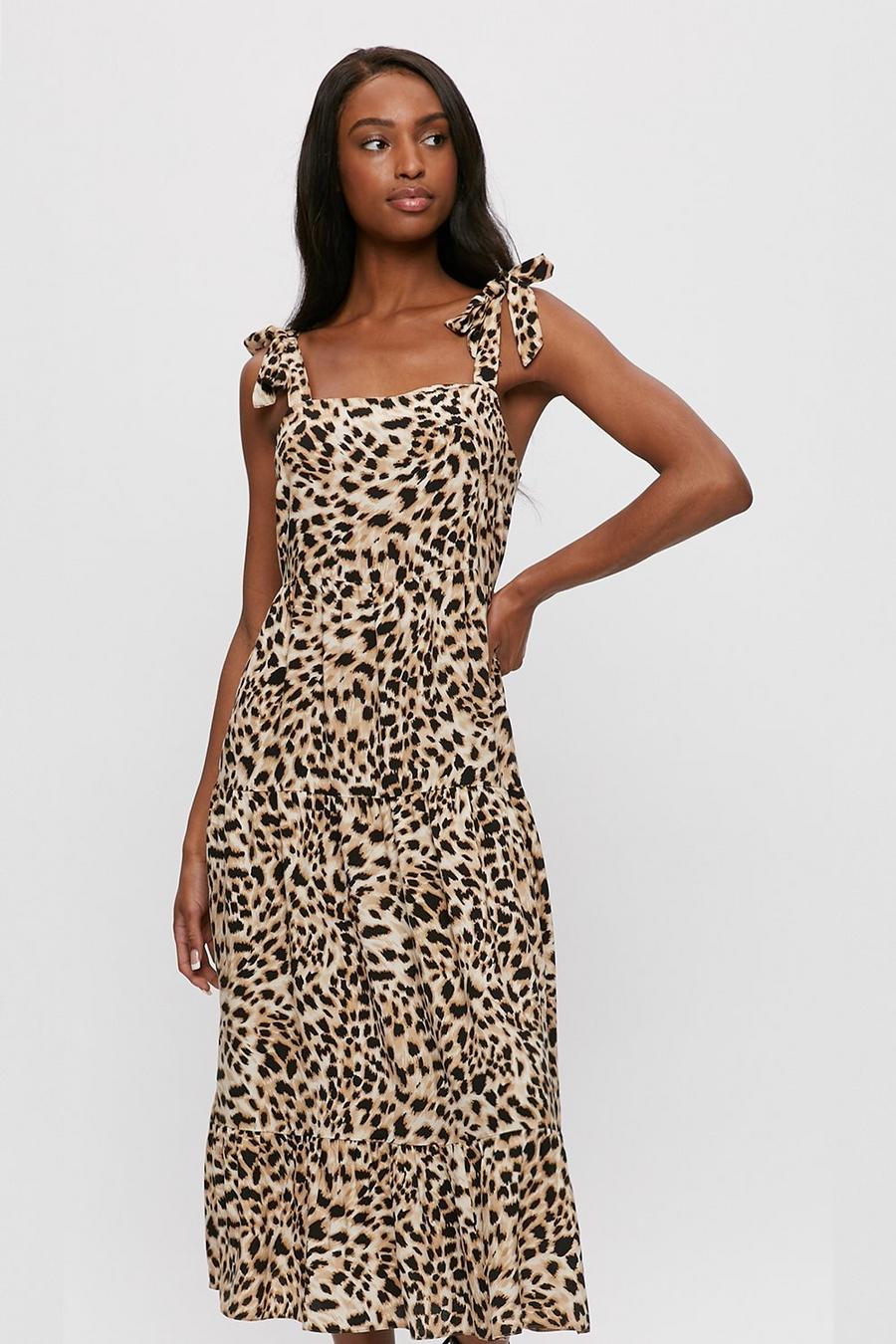 Leopard Tie Strap Midaxi Dress