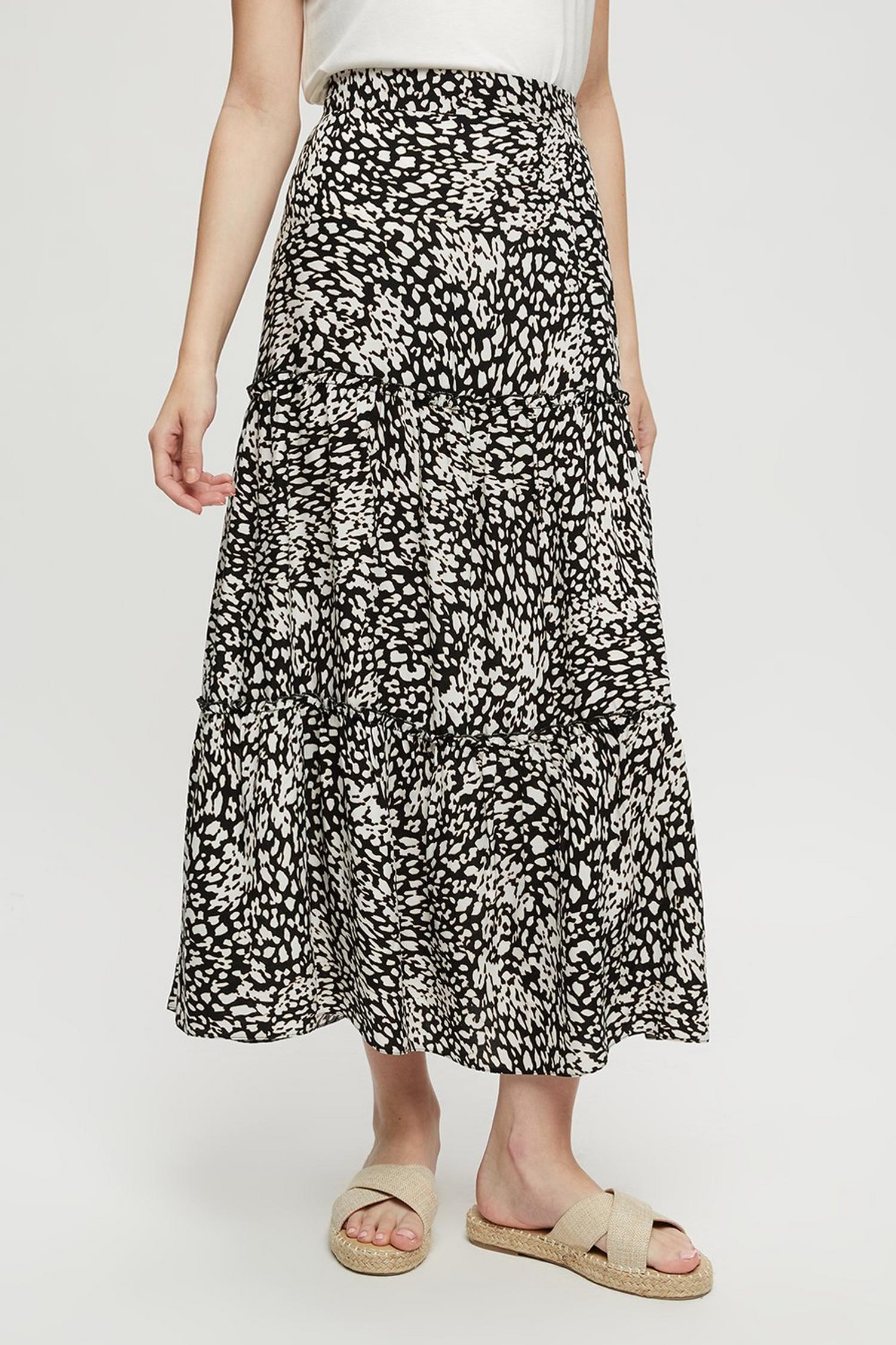 Mono Leopard Print Tiered Midi Skirt | Dorothy Perkins UK