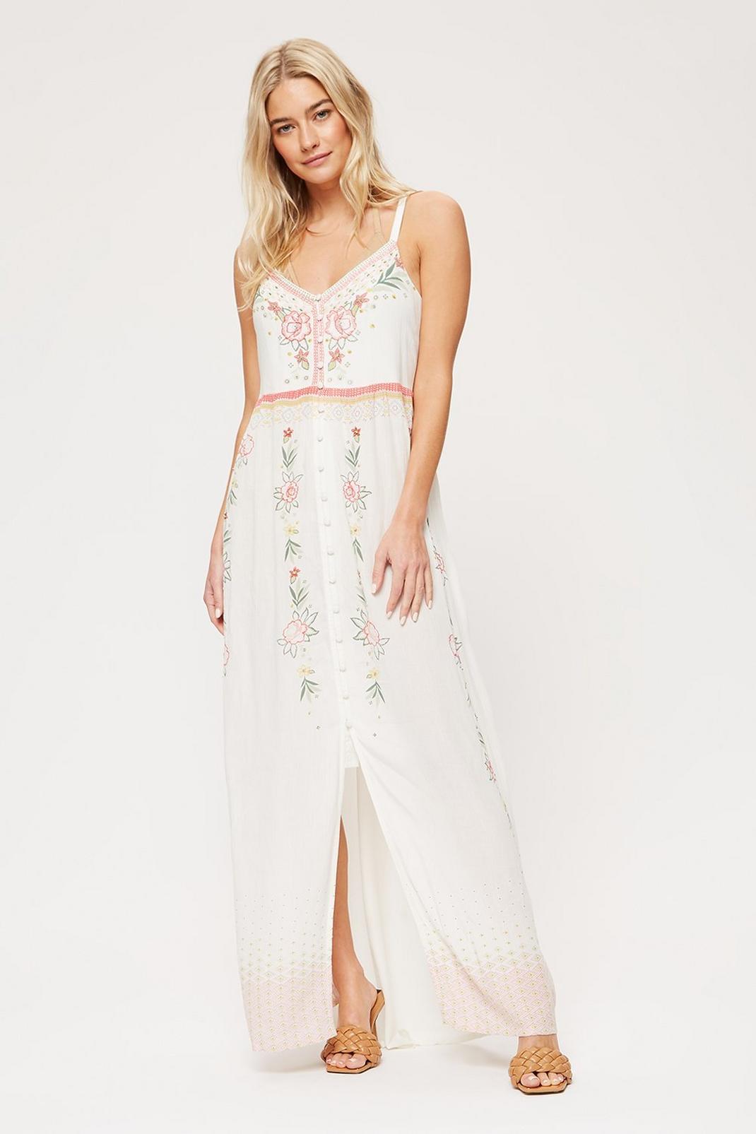 173 White Embroidered Maxi Beach Dress image number 1