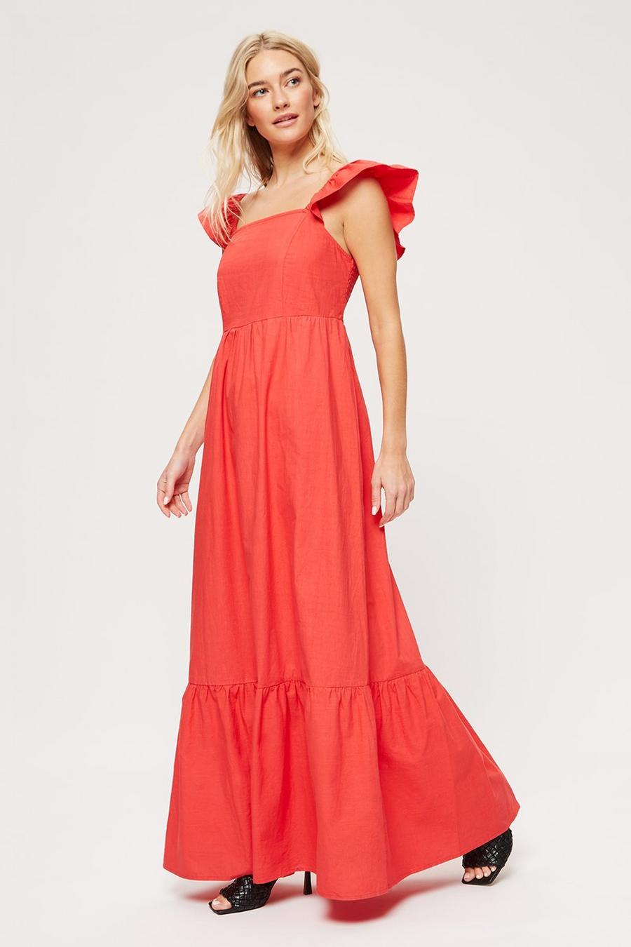 (Me) Red Ruffle Strap Midi Dress