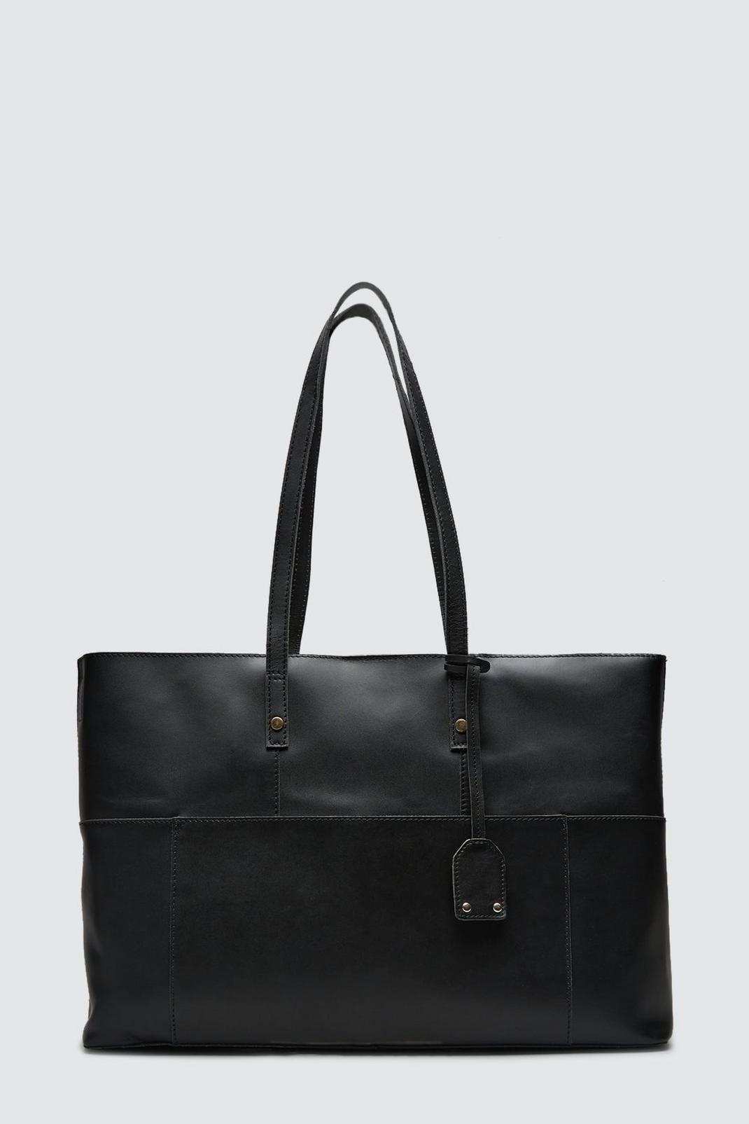 Black Leather Pocket Front Shopper image number 1