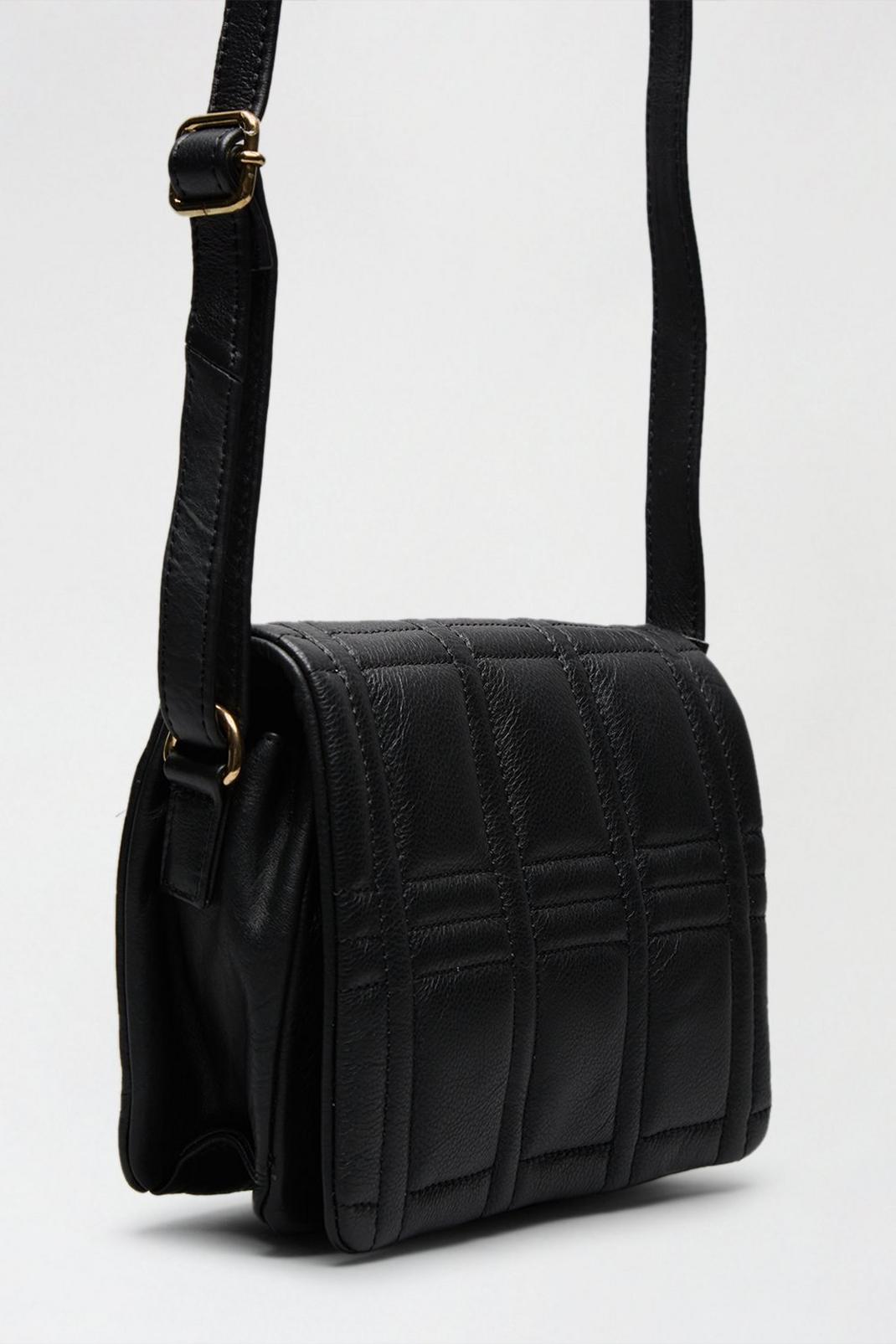 Black Real Leather Quilted Cross Body image number 1
