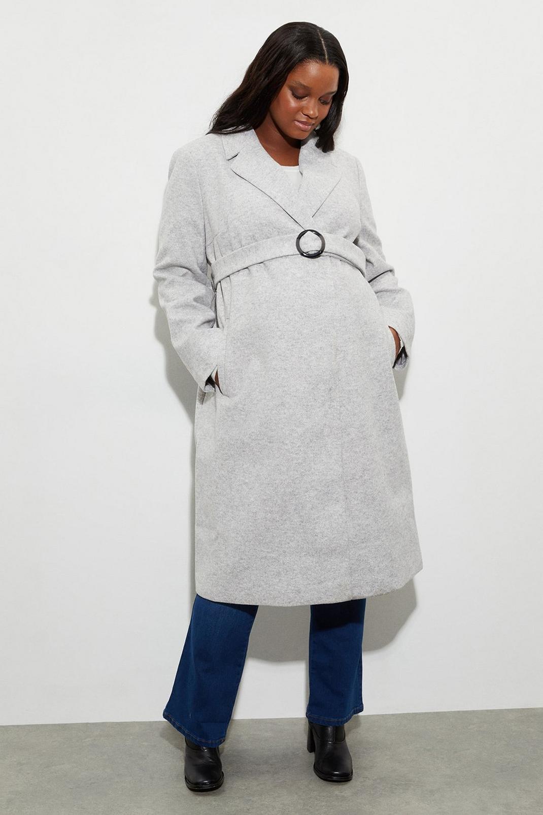 Grey Maternity Belted Buckle Detail Formal Coat image number 1
