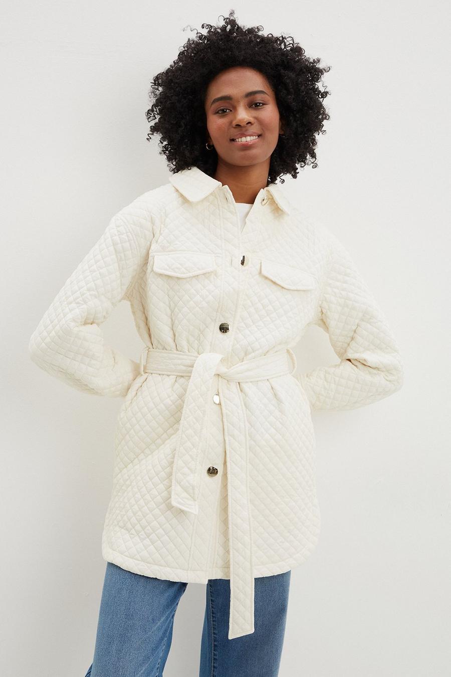 Tall Cream Quilted Shacket