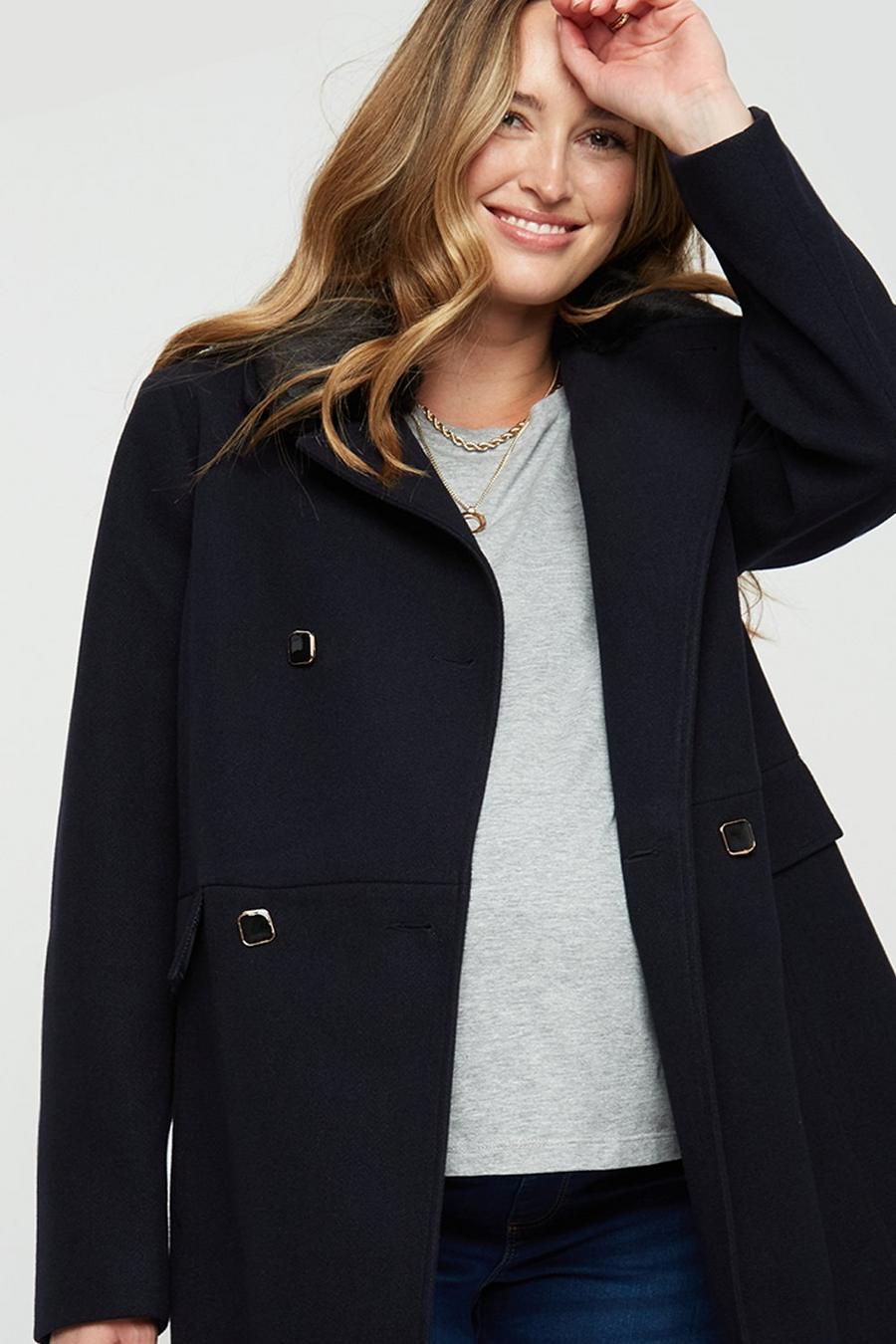 Maternity Dolly Coat With Faux Fur Collar