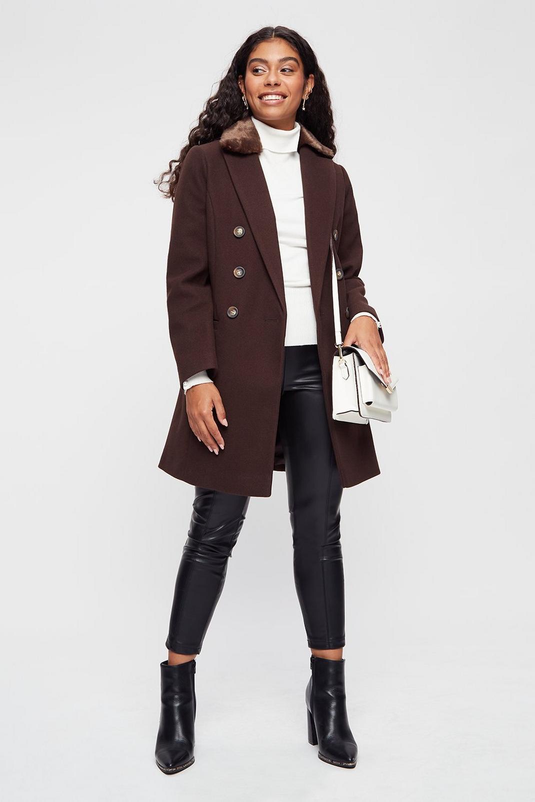 186 Petite Coat With Faux Fur Collar image number 1