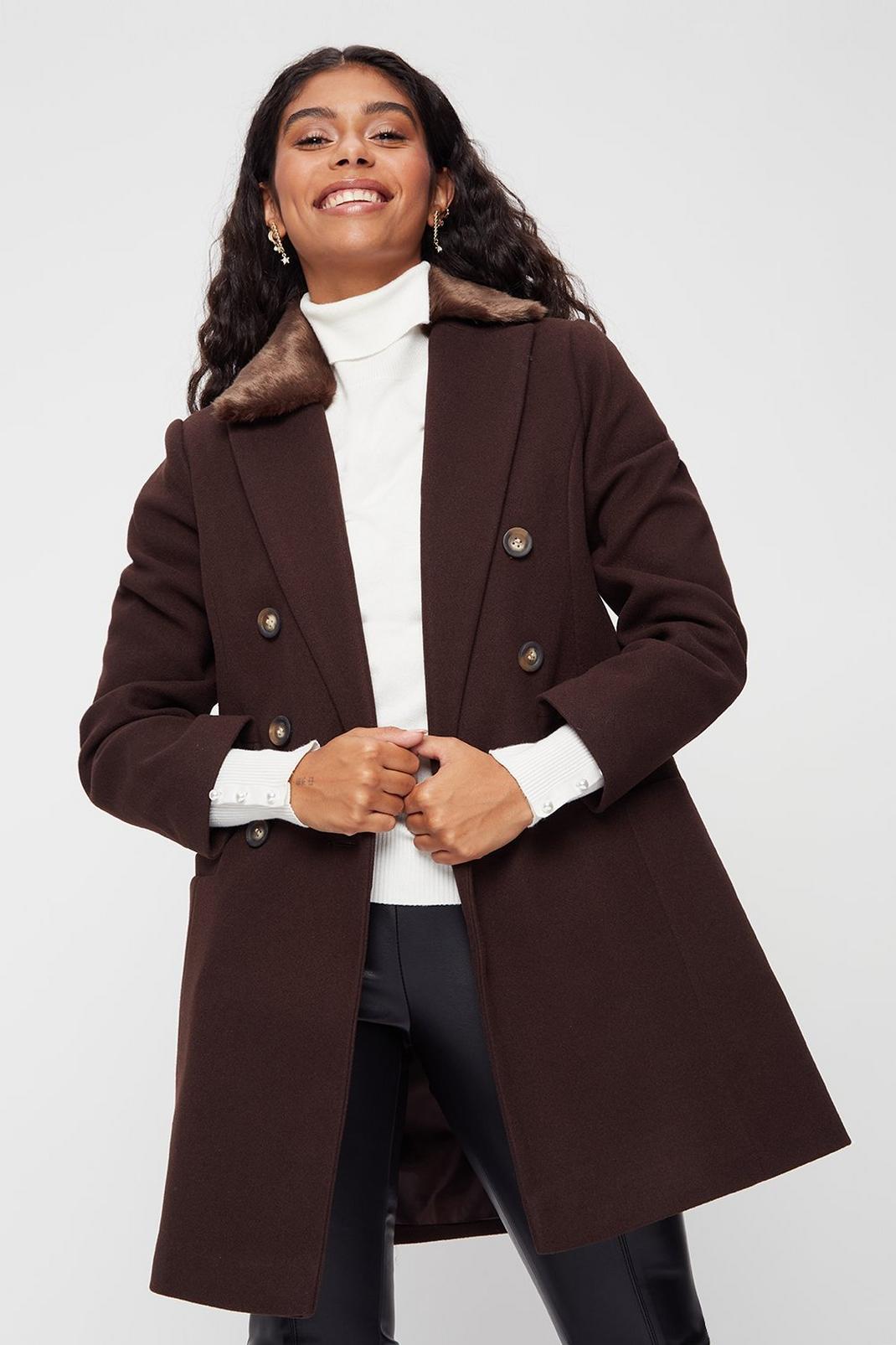 186 Petite Coat With Faux Fur Collar image number 2