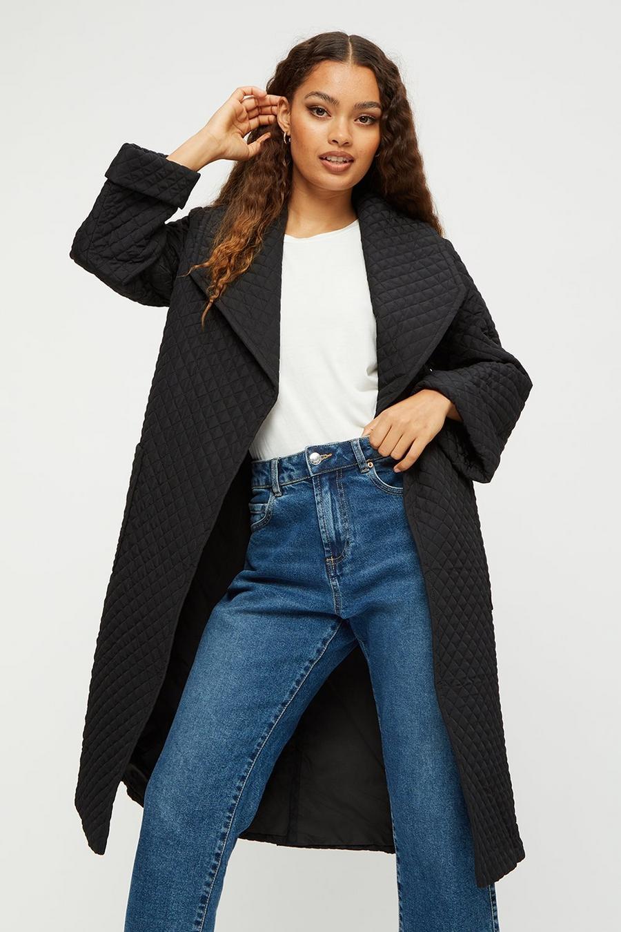Petite Long Quilted Wrap Coat