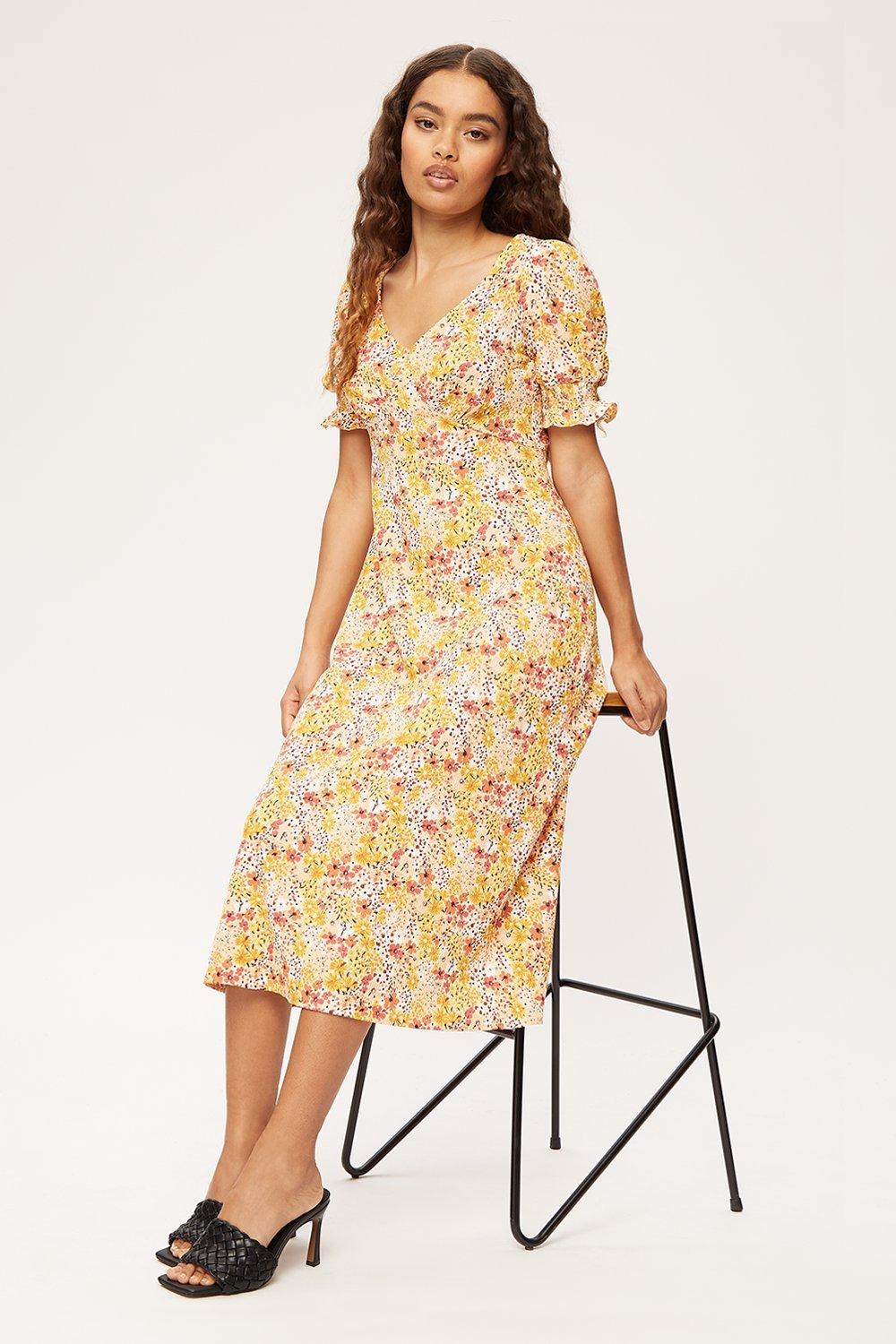 dorothy perkins yellow midi dress