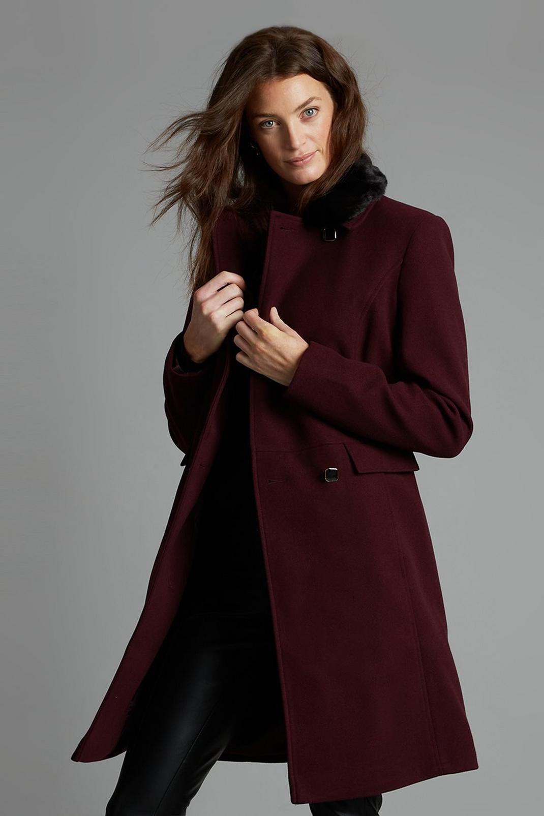 Berry (!) Tall Dolly Coat with Faux Fur Collar image number 1