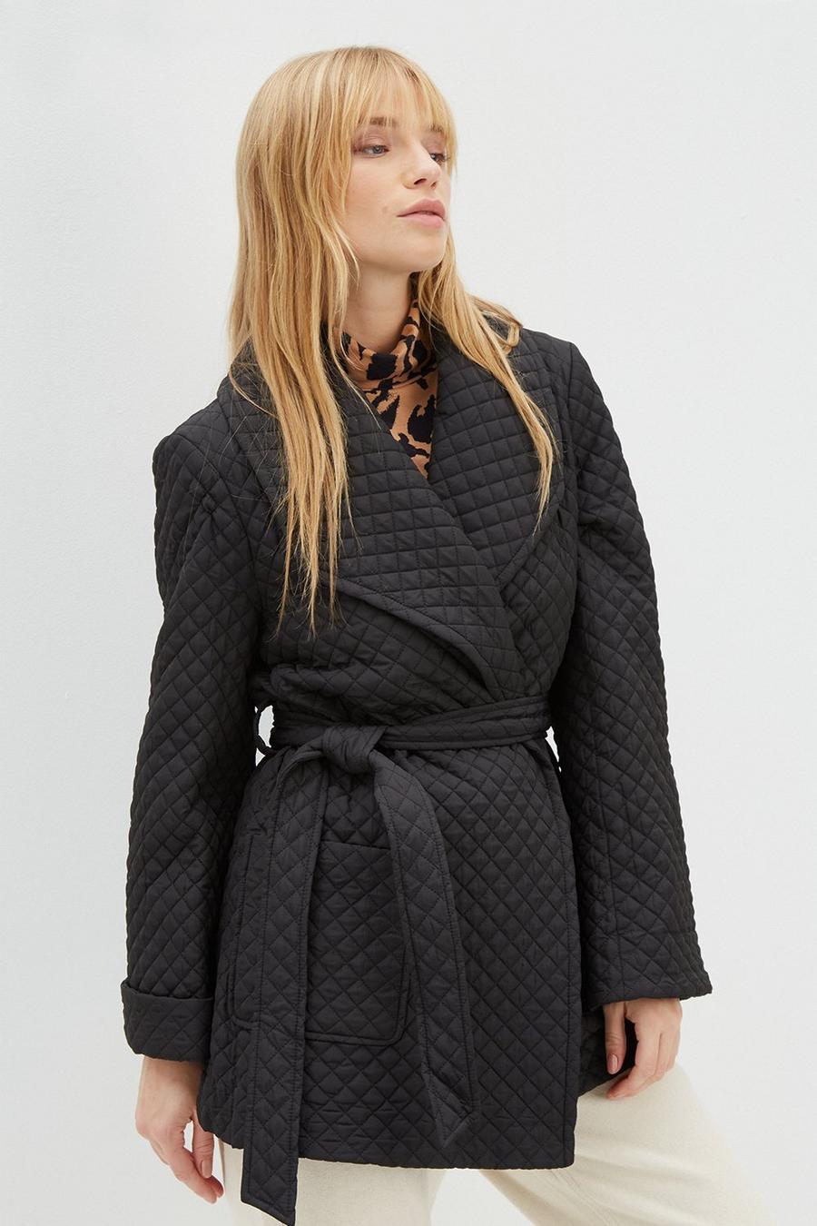 Short Quilted Wrap Coat