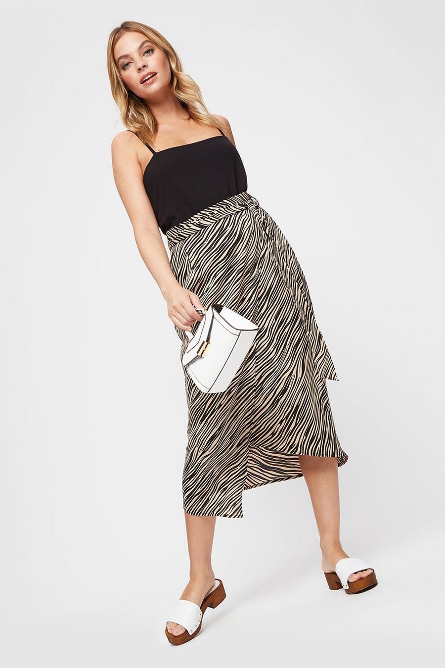 Petite Tiger Print Asymmetric Wrap Midi Skirt