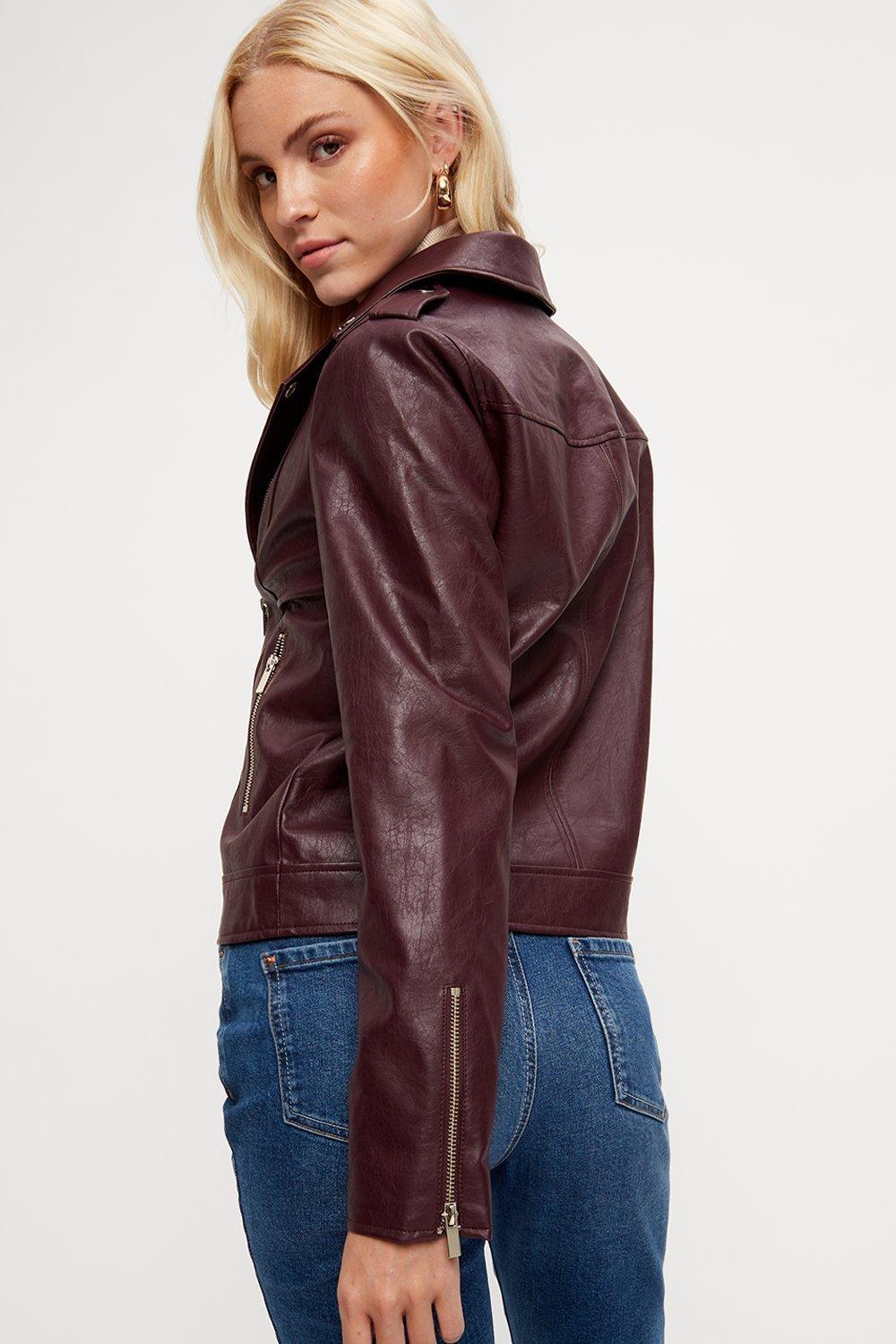 berry faux leather jacket