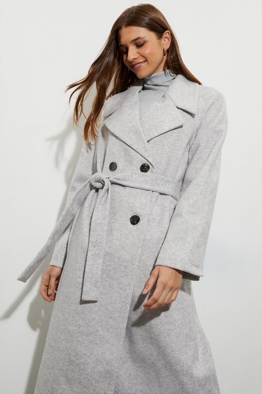 Grey marl Oversized Double Breasted Wrap Coat image number 1