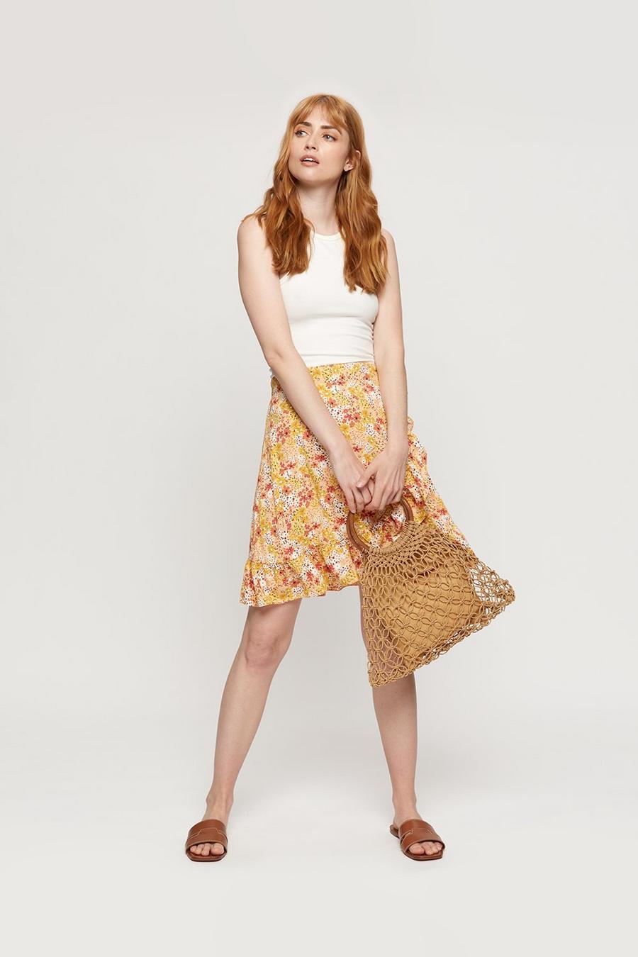 Sunshine Yellow Ditsy Frill Mini Skirt