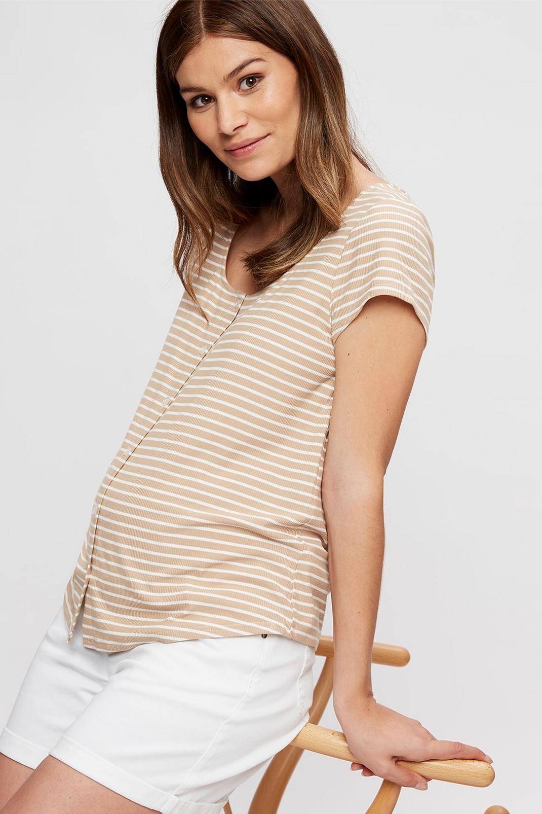 111 Maternity Camel Stripe Button Through Rib Top image number 1