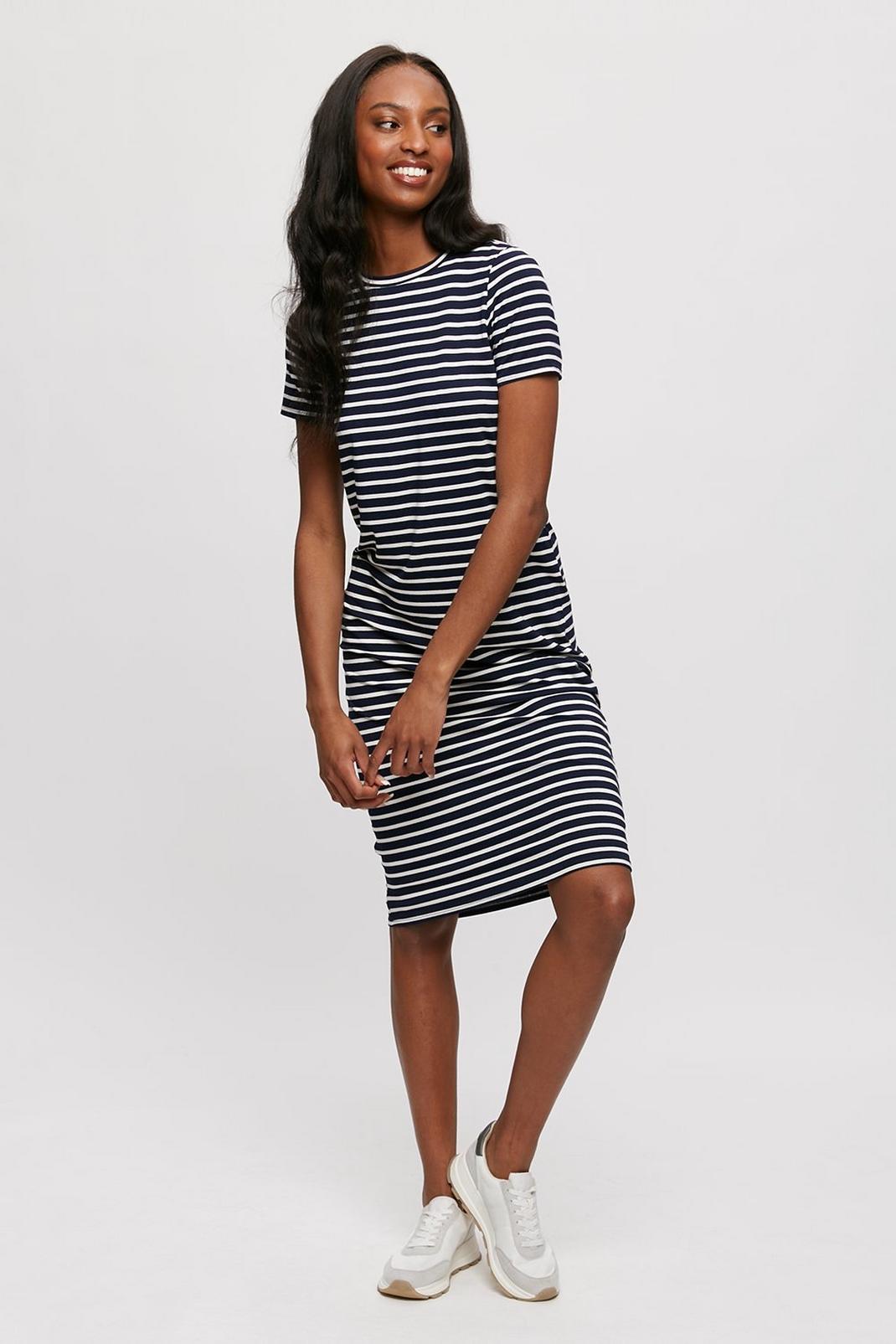 148 Navy Stripe T-shirt Midi Dress  image number 2