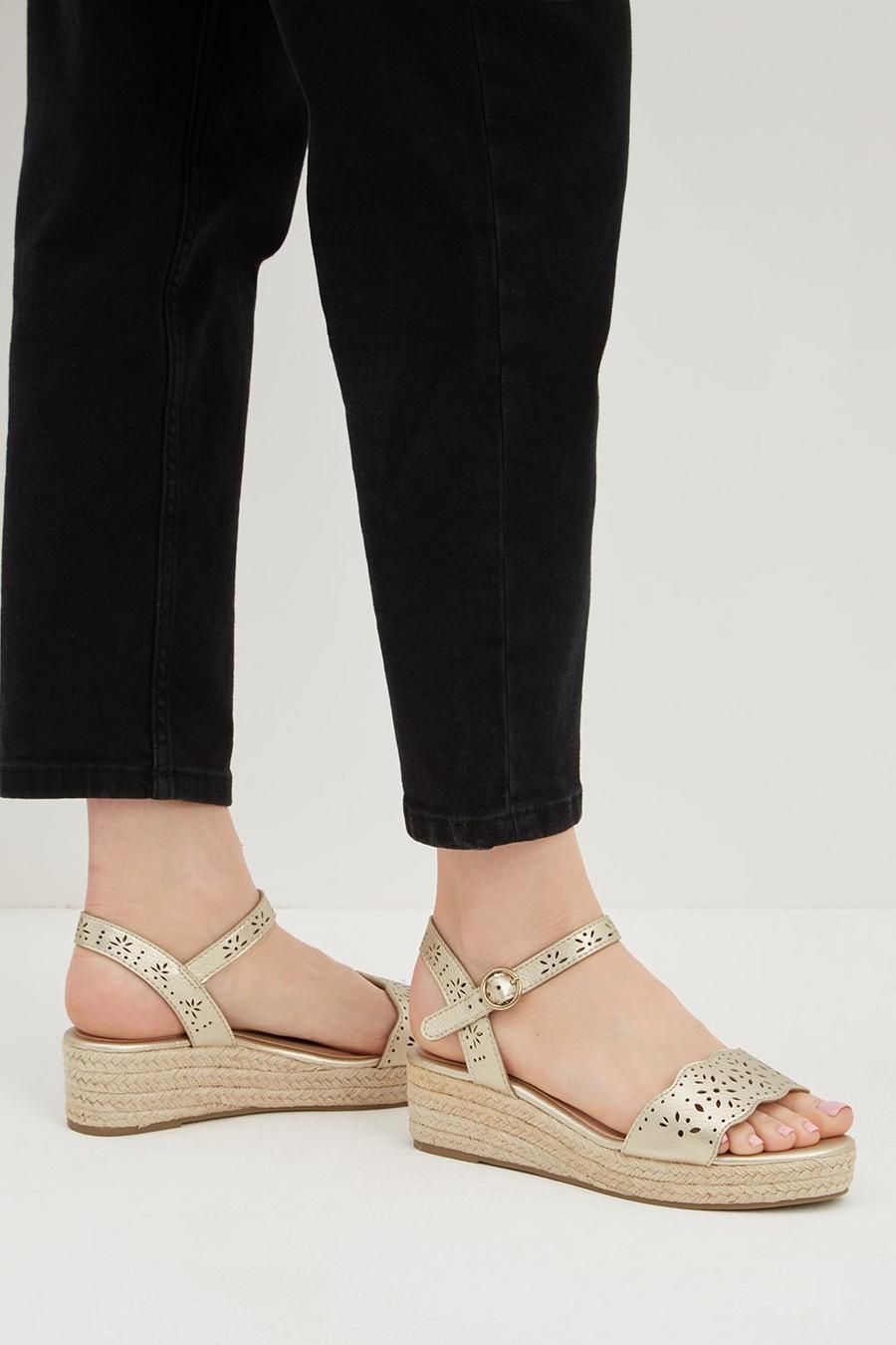 Rebecca Laser Cut Two Part Low Wedge Sandal