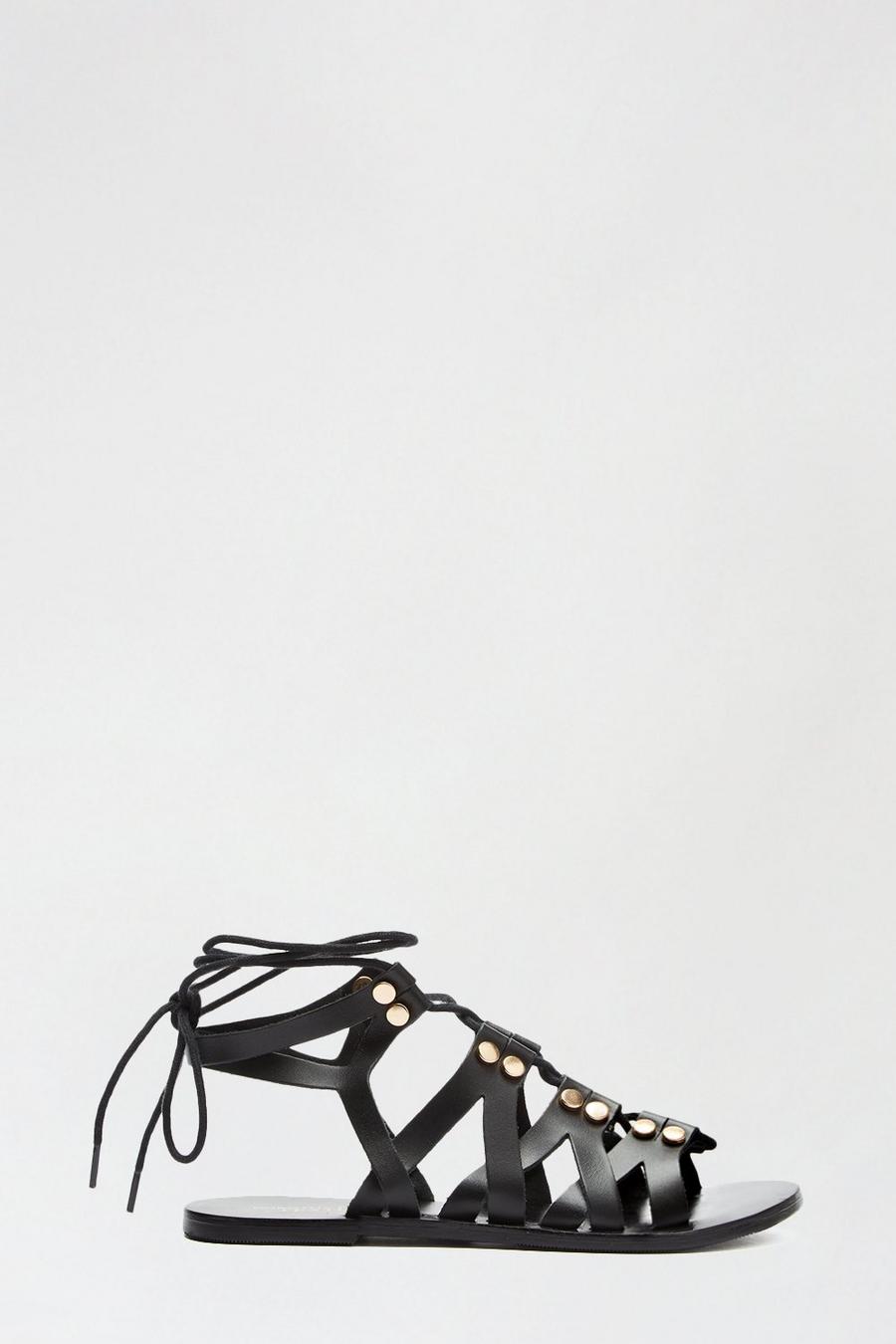 Leather Jeanie Lace Up Gladiator Sandal 