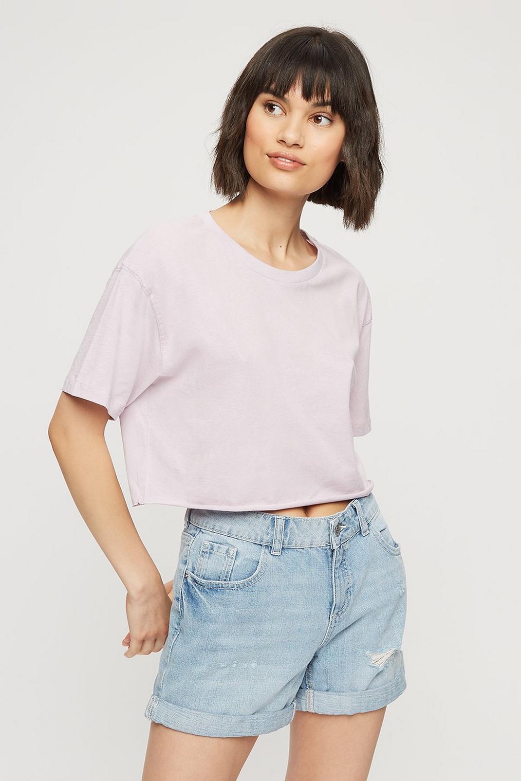 Lilac Petite Oversized Cropped T-Shirt image number 1