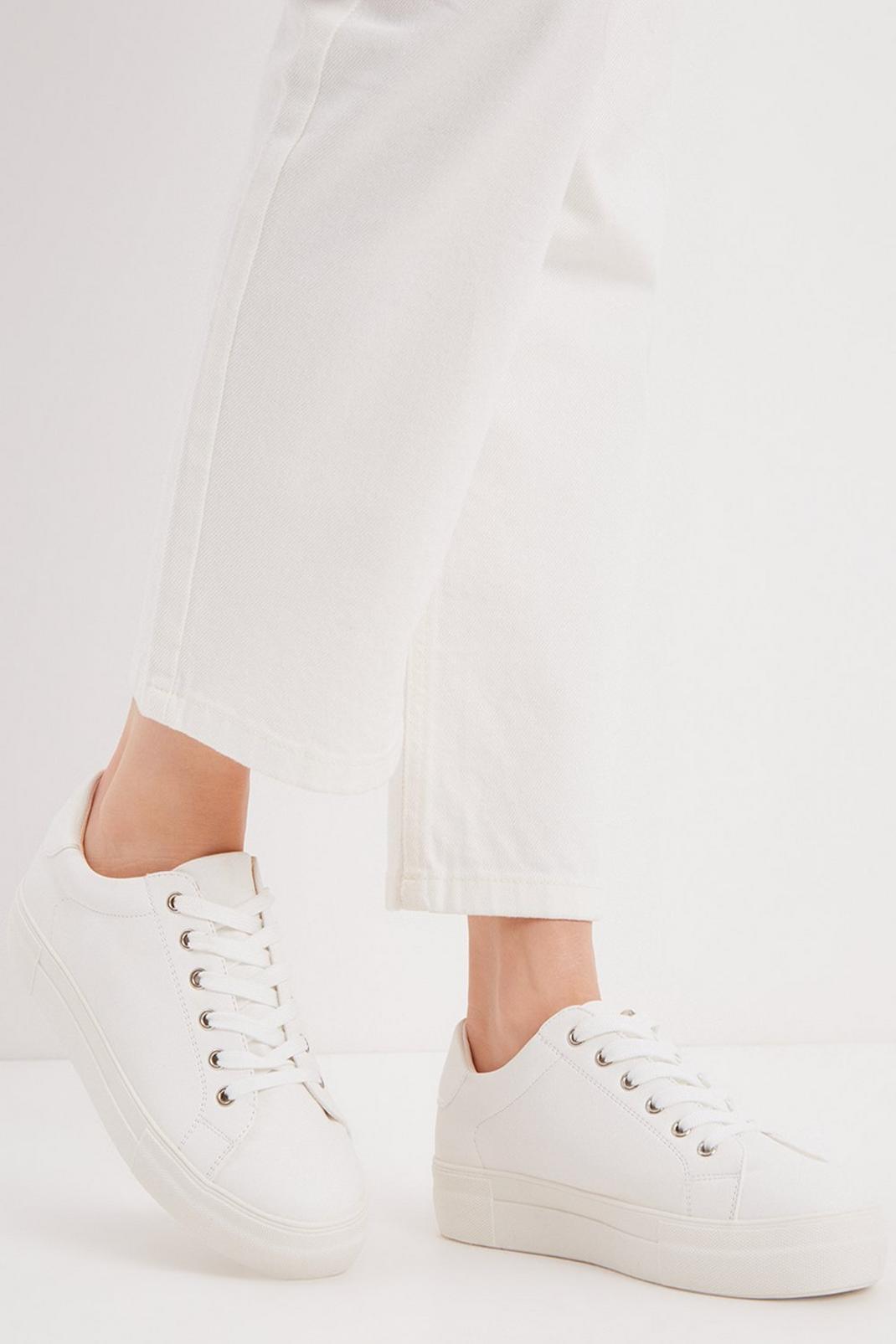 White Wide Fit Imagine Lace Up Trainers image number 1