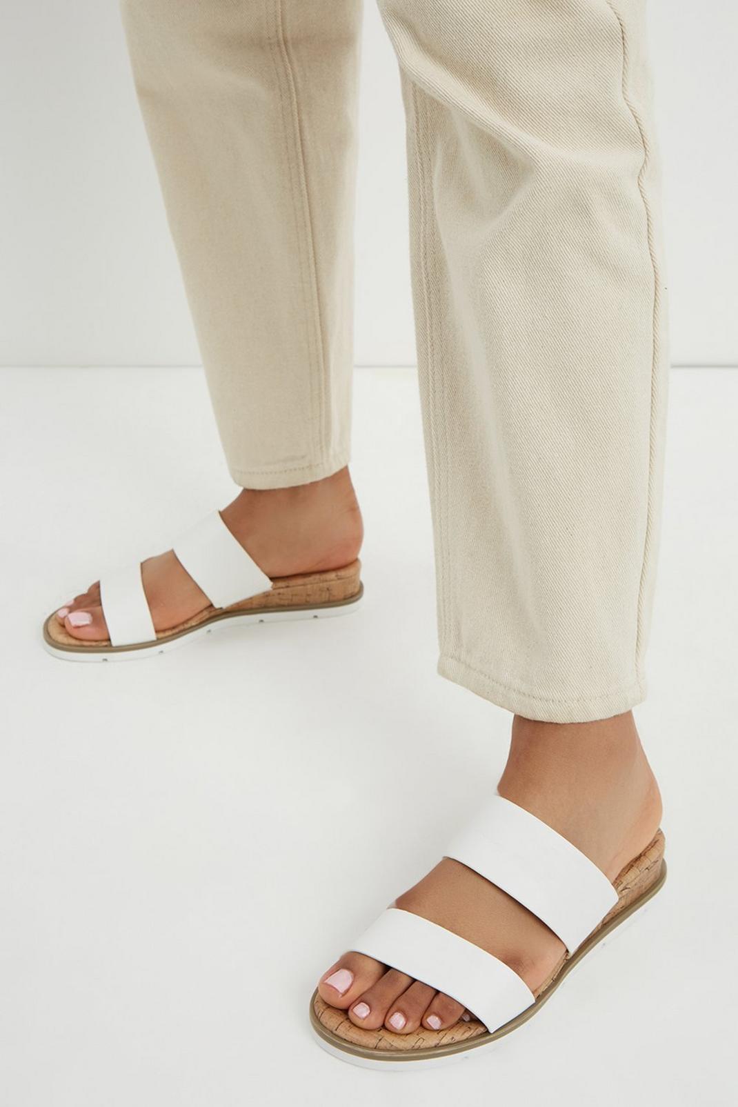 White Comfort Fidelity Low Wedge Mule Sandals image number 1