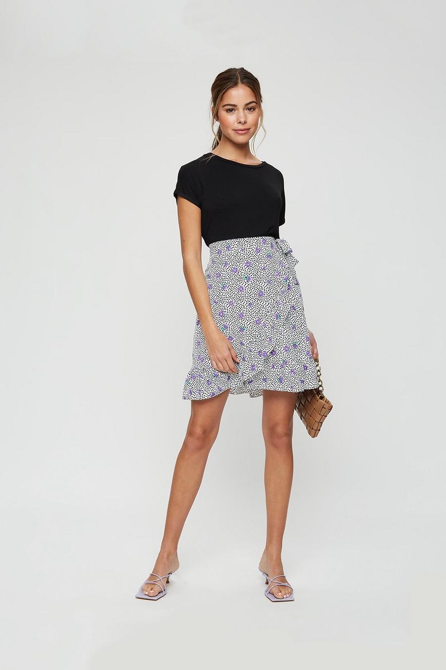 Purple Floral Frill Mini Skirt