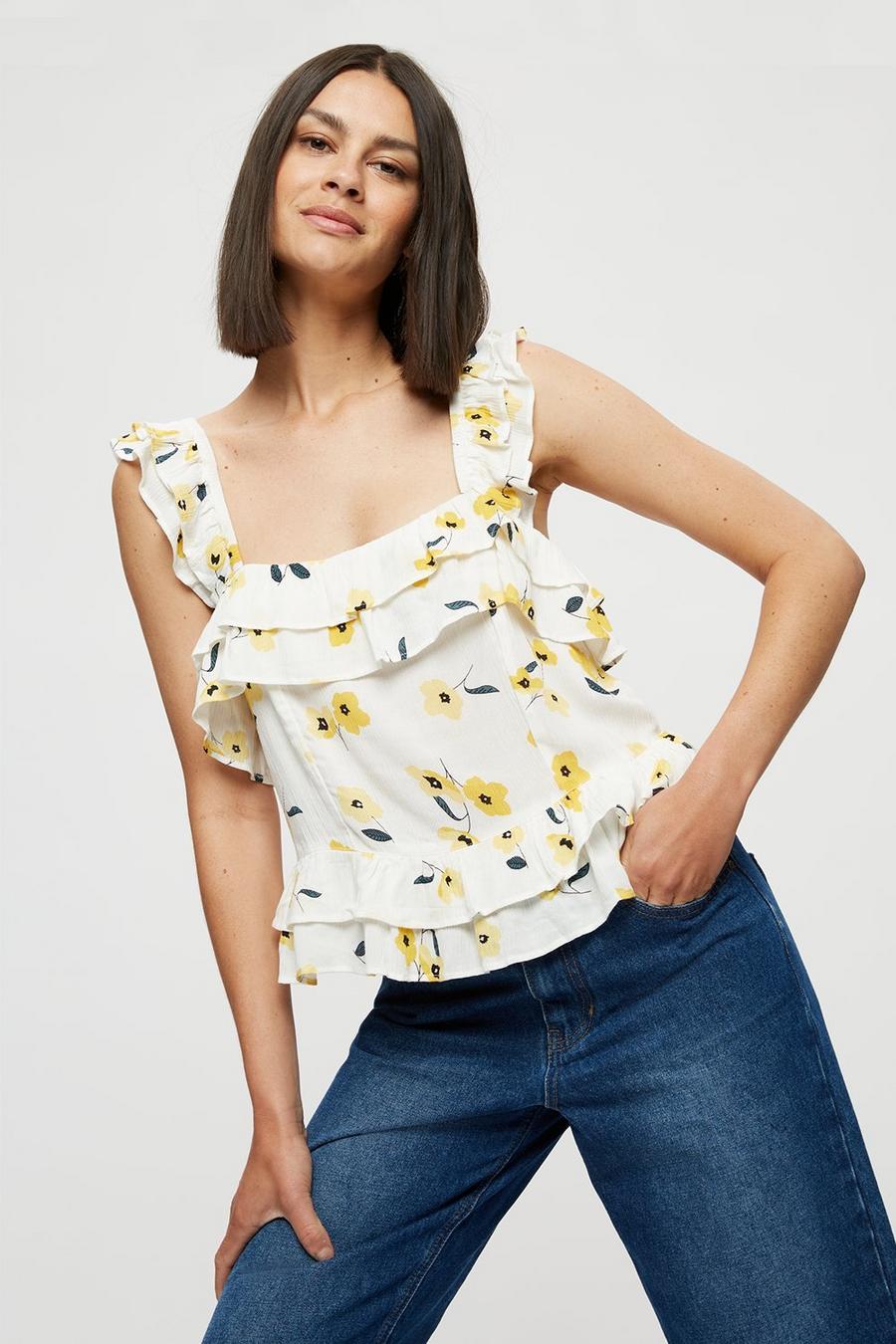Yellow Floral CrinkleTop