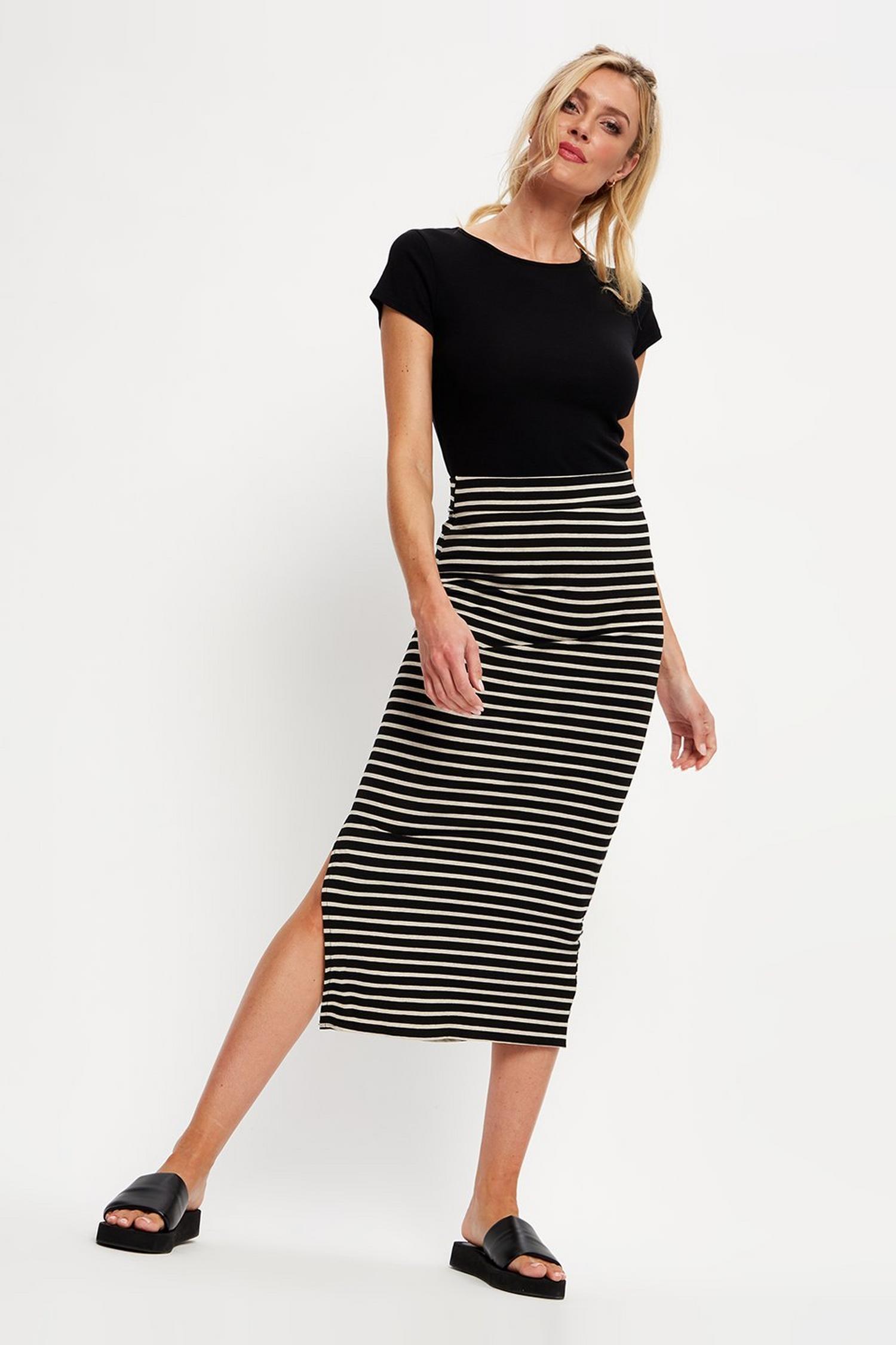 Black And Oatmeal Stripe Jersey Midi Skirt | Dorothy Perkins UK