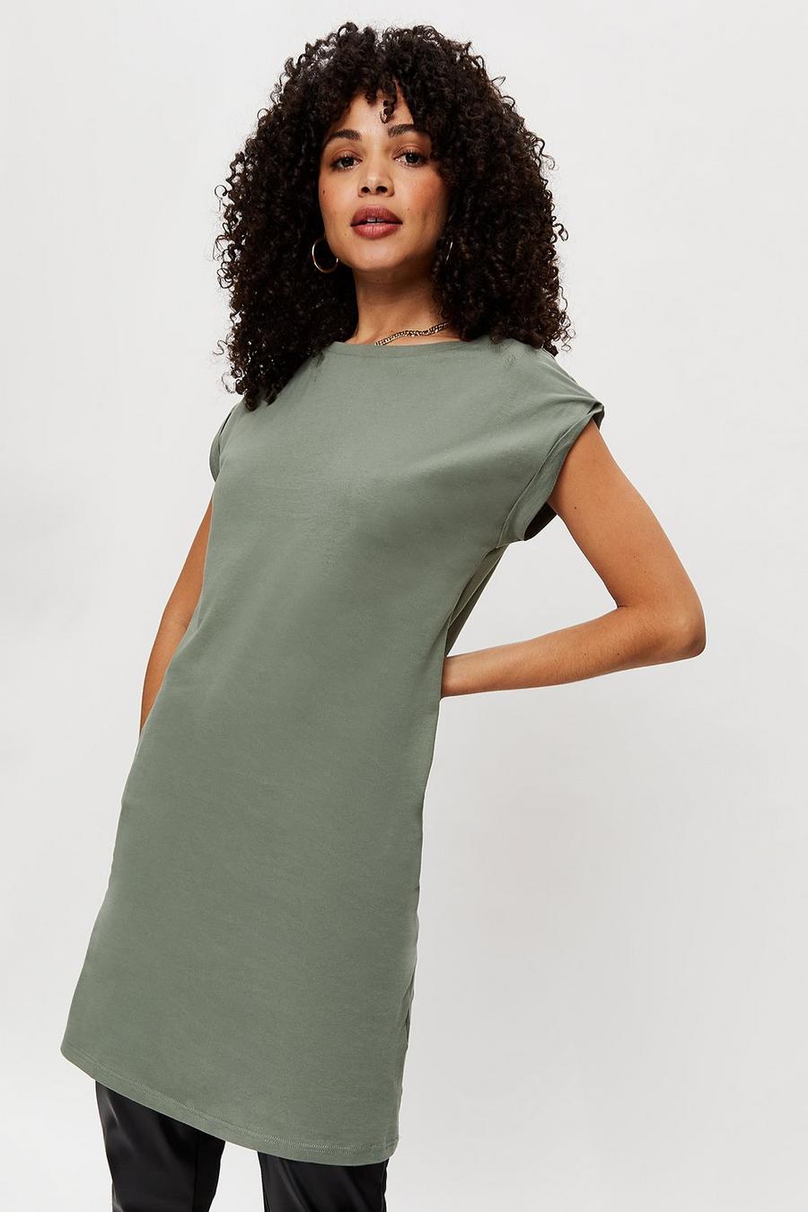Organic Cotton Khaki Roll Sleeve T-shirt Dress
