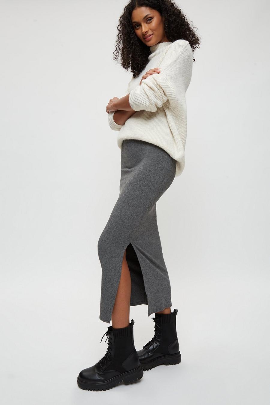 Grey Marl Jersey Midi Skirt