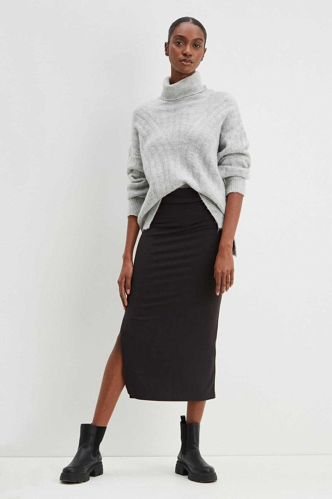 105 Black Jersey Midi Skirt image number 1