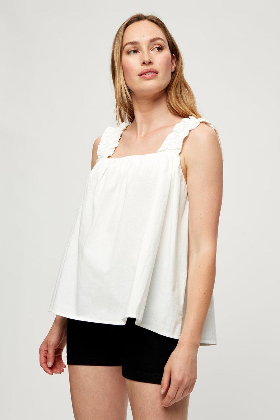 Ivory Shirred Strap Cami Top