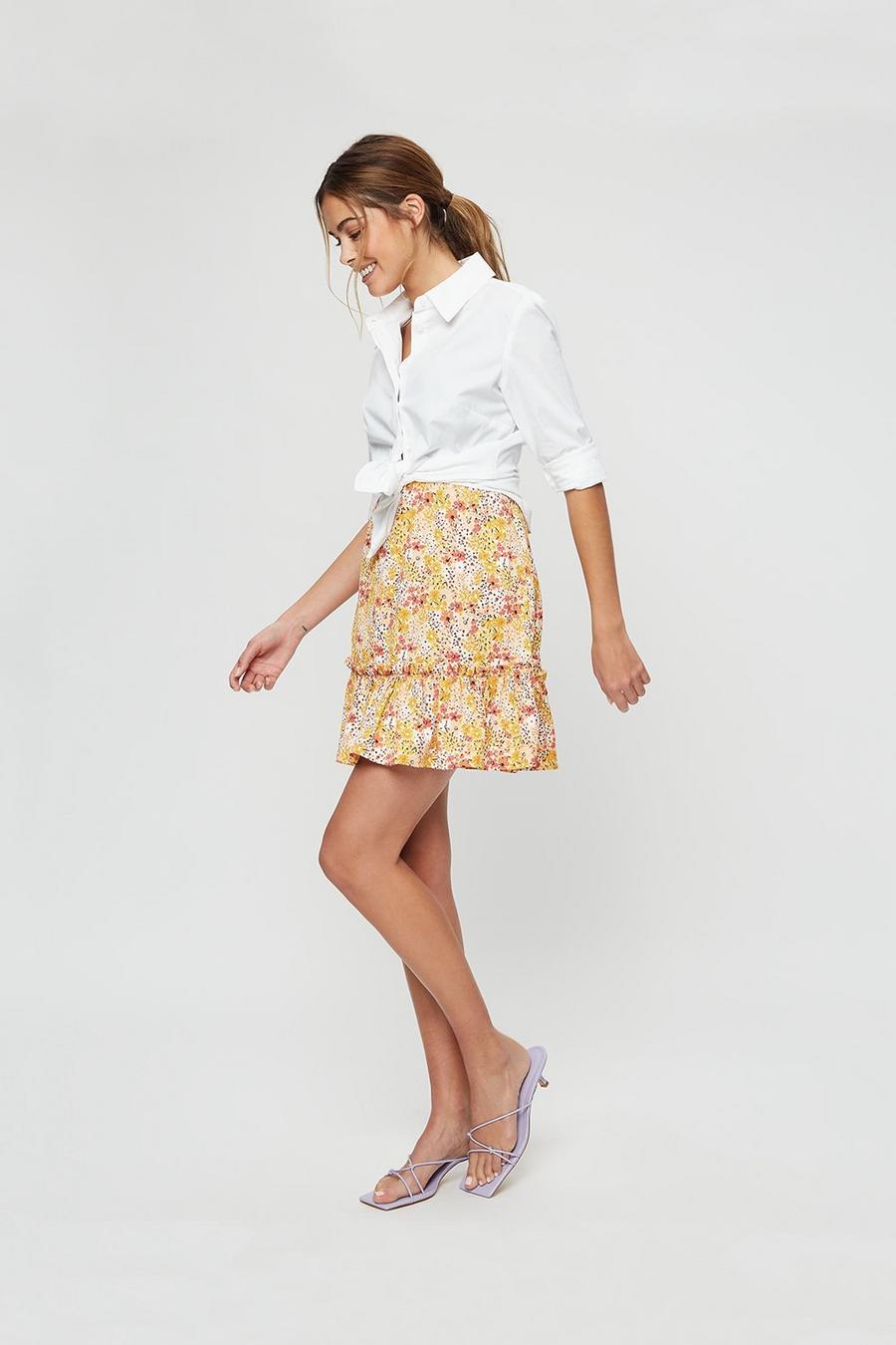 Ditsy Tiered Hem Textured Mini Skirt