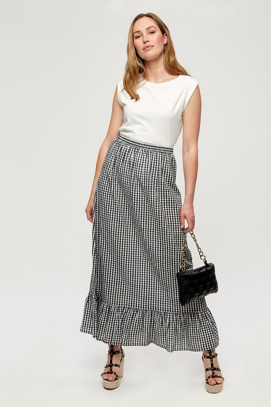 Black White Gingham Midi Co-ord Skirt
