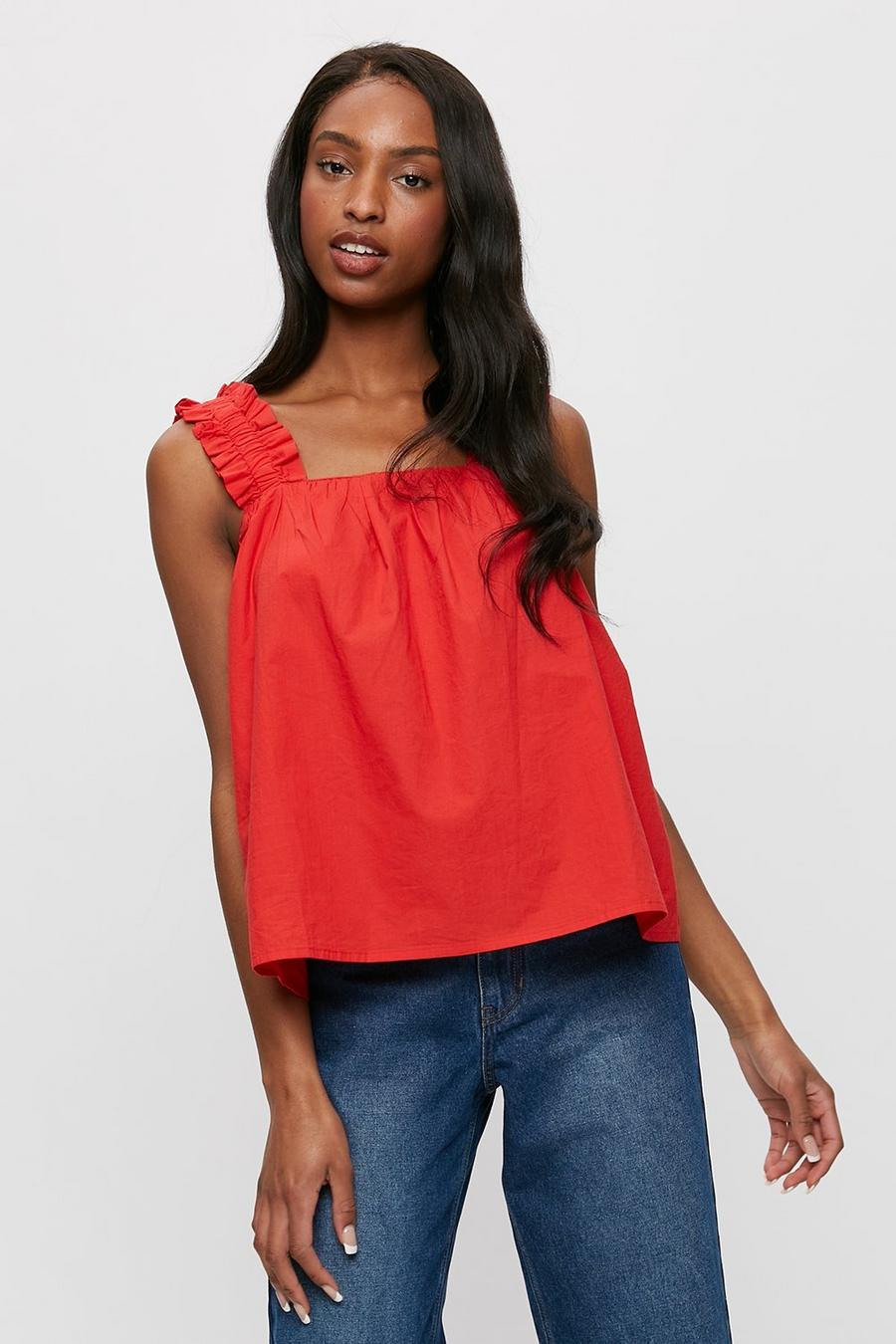 Red Shirred Strap Cami