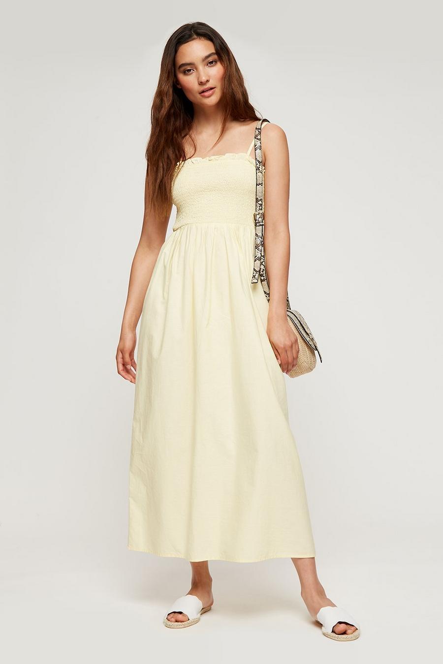 Petite Lemon Poplin Shirred Cami Dress