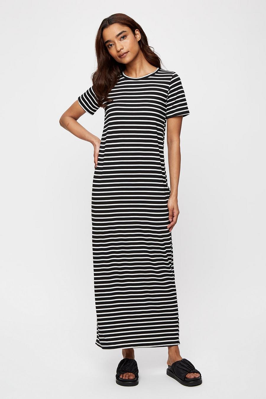 Petite Mono Stripe T Shirt Maxi Dress