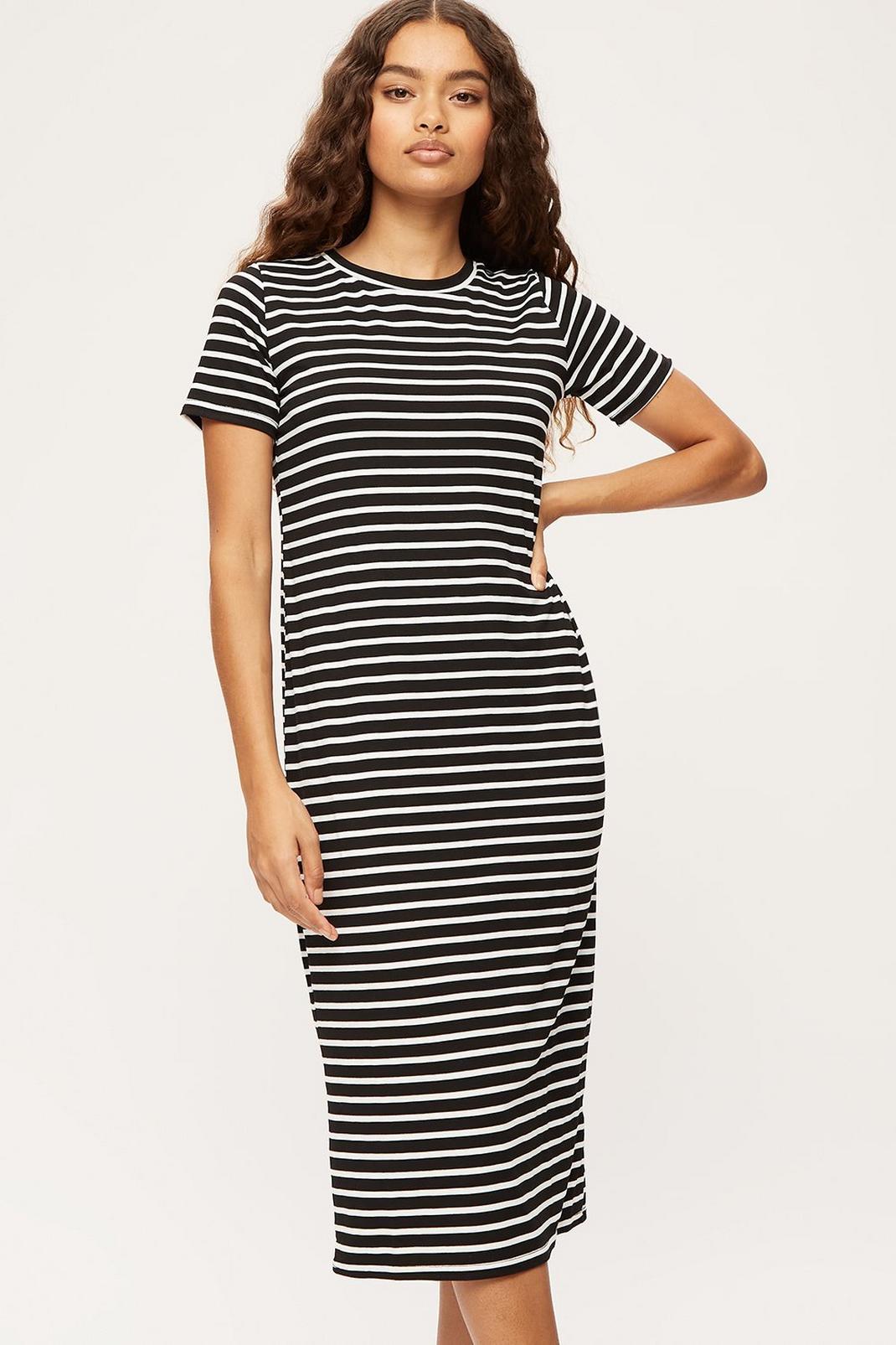 Petite Mono Stripe T Shirt Midi Dress image number 1