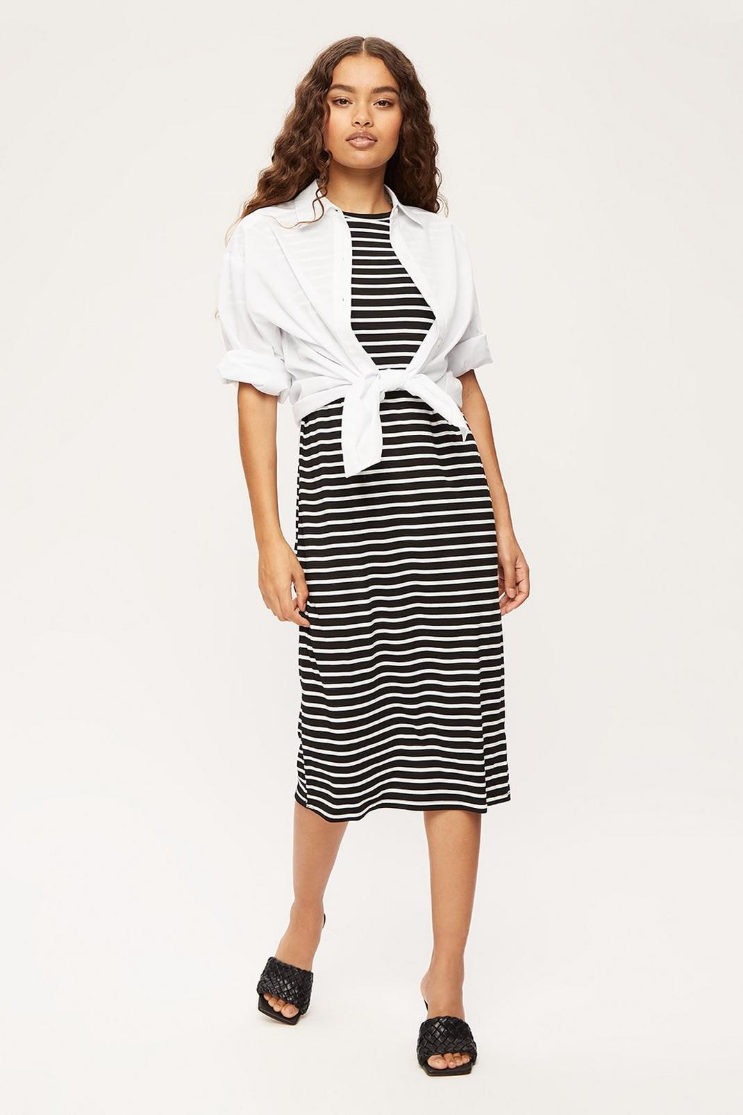 808 Petite Mono Stripe T Shirt Midi Dress image number 2
