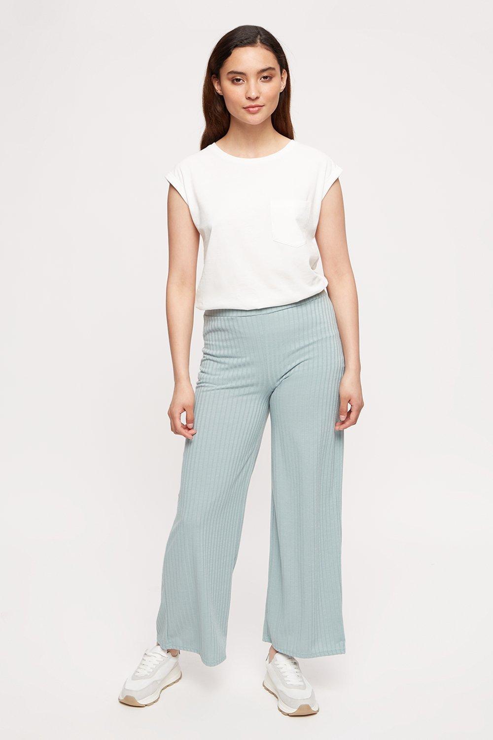 petite ribbed wide leg trousers