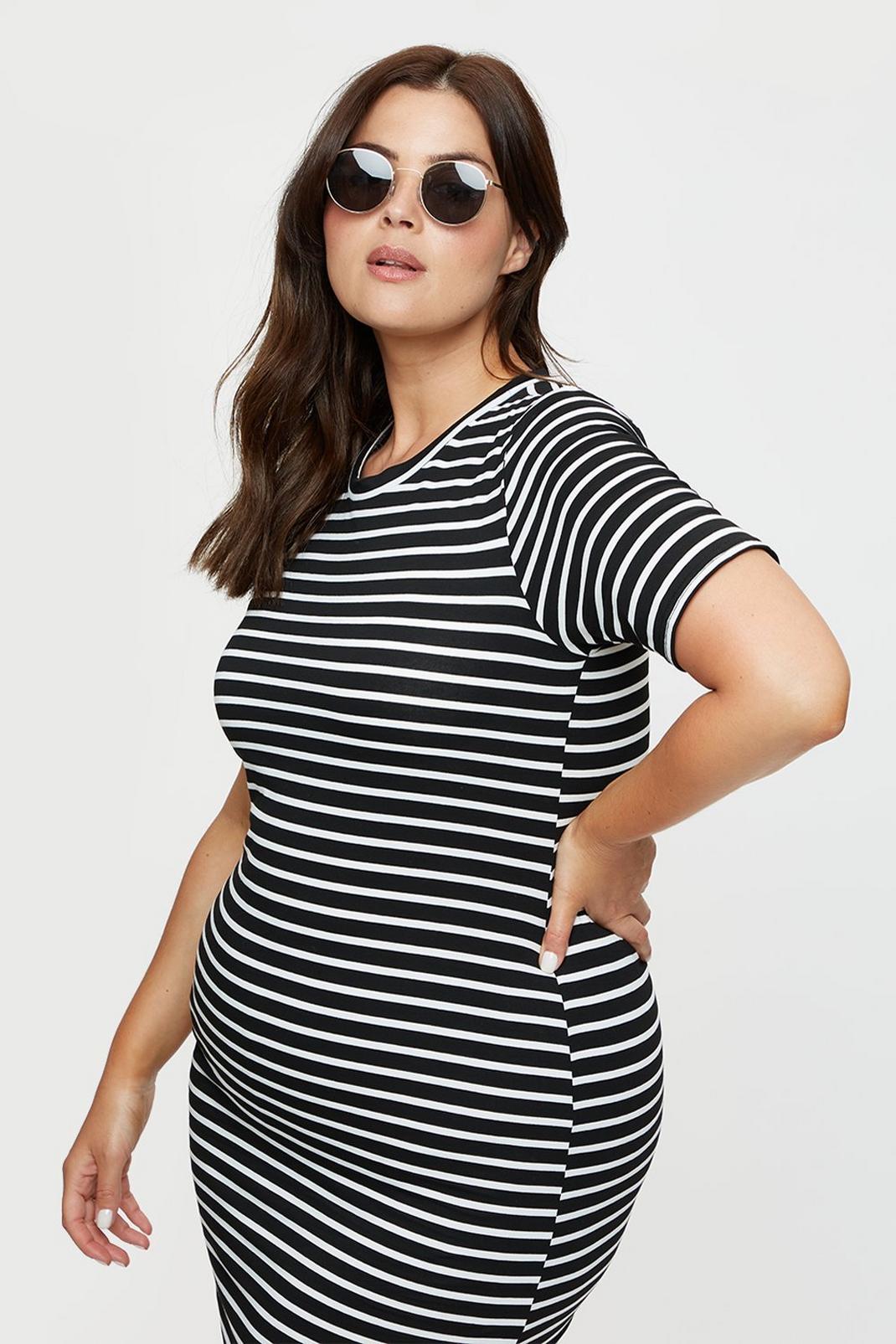 808 Curve Mono Stripe Maxi T-shirt Dress image number 1