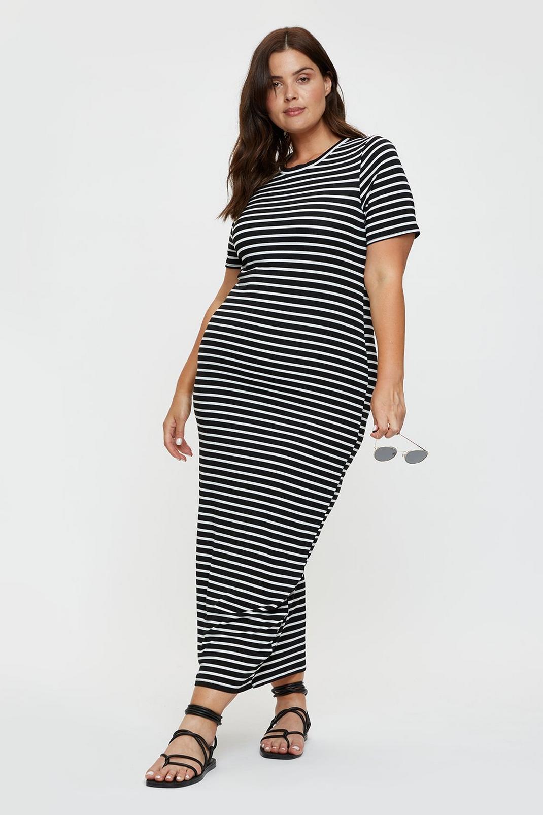 808 Curve Mono Stripe Maxi T-shirt Dress image number 2