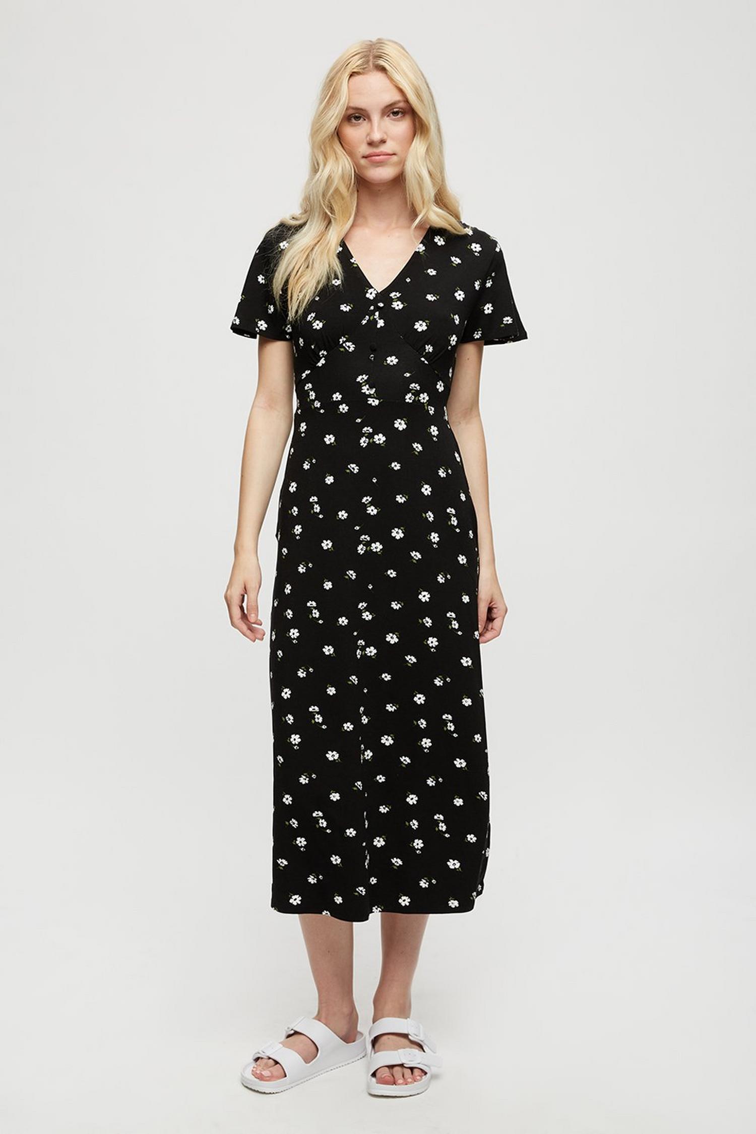 button front midi dress black