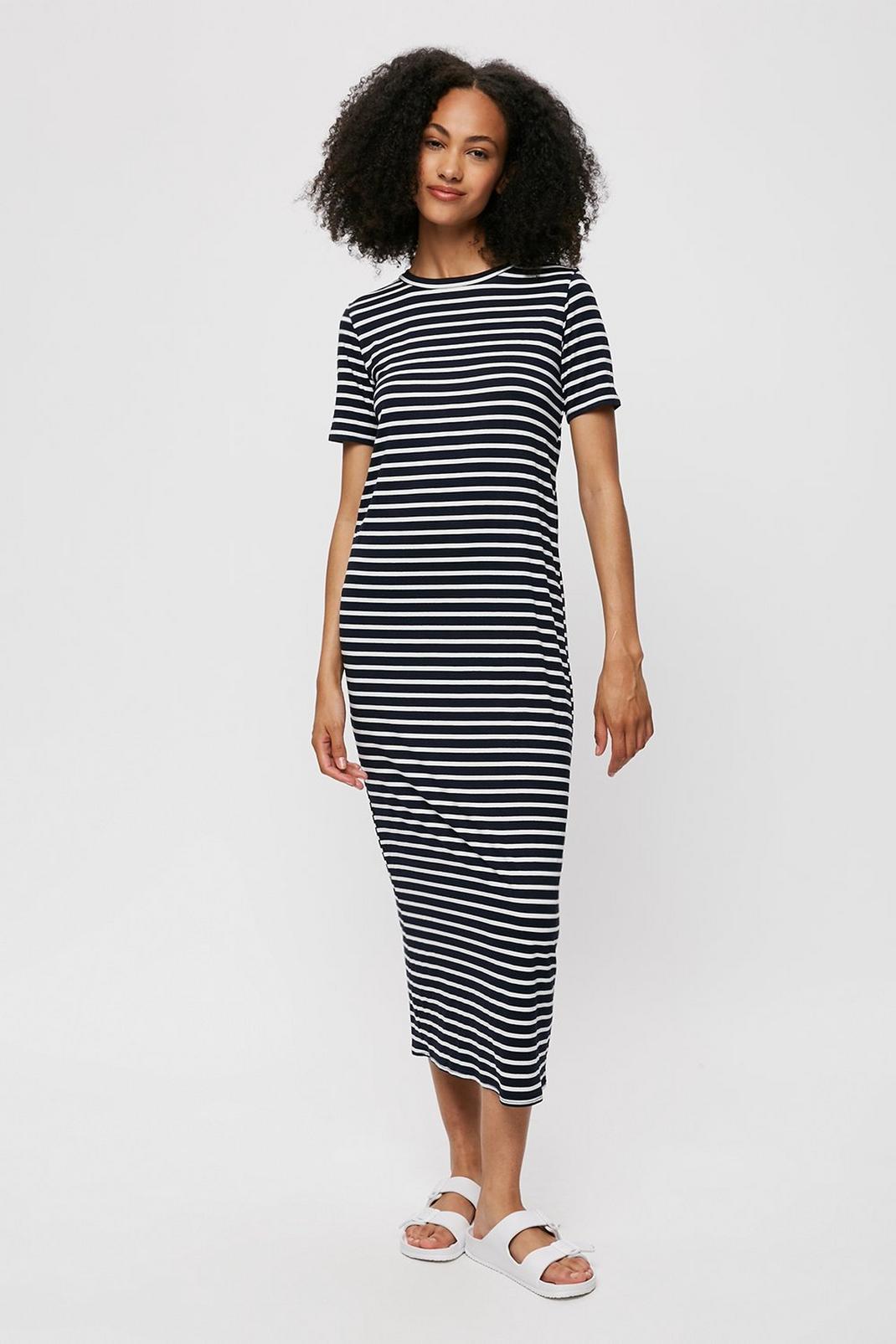 144 Tall Navy Stripe T-shirt Midi Dress image number 2