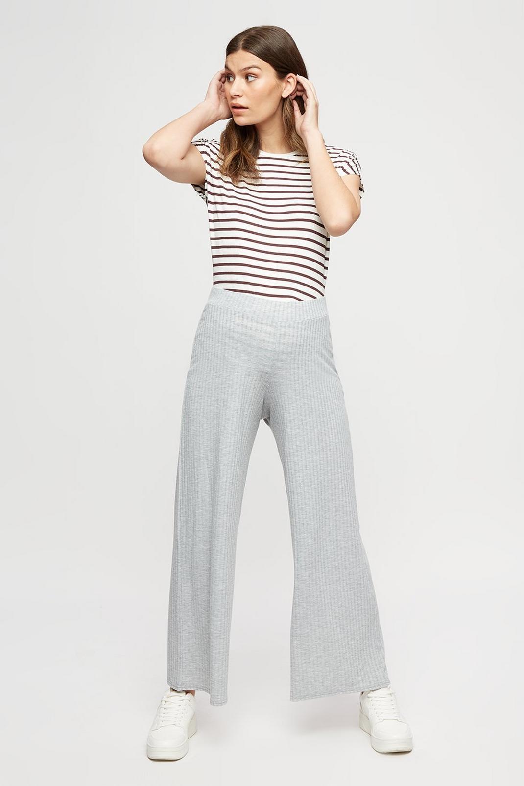 Maternity Grey Rib Wide Leg Trousers image number 1