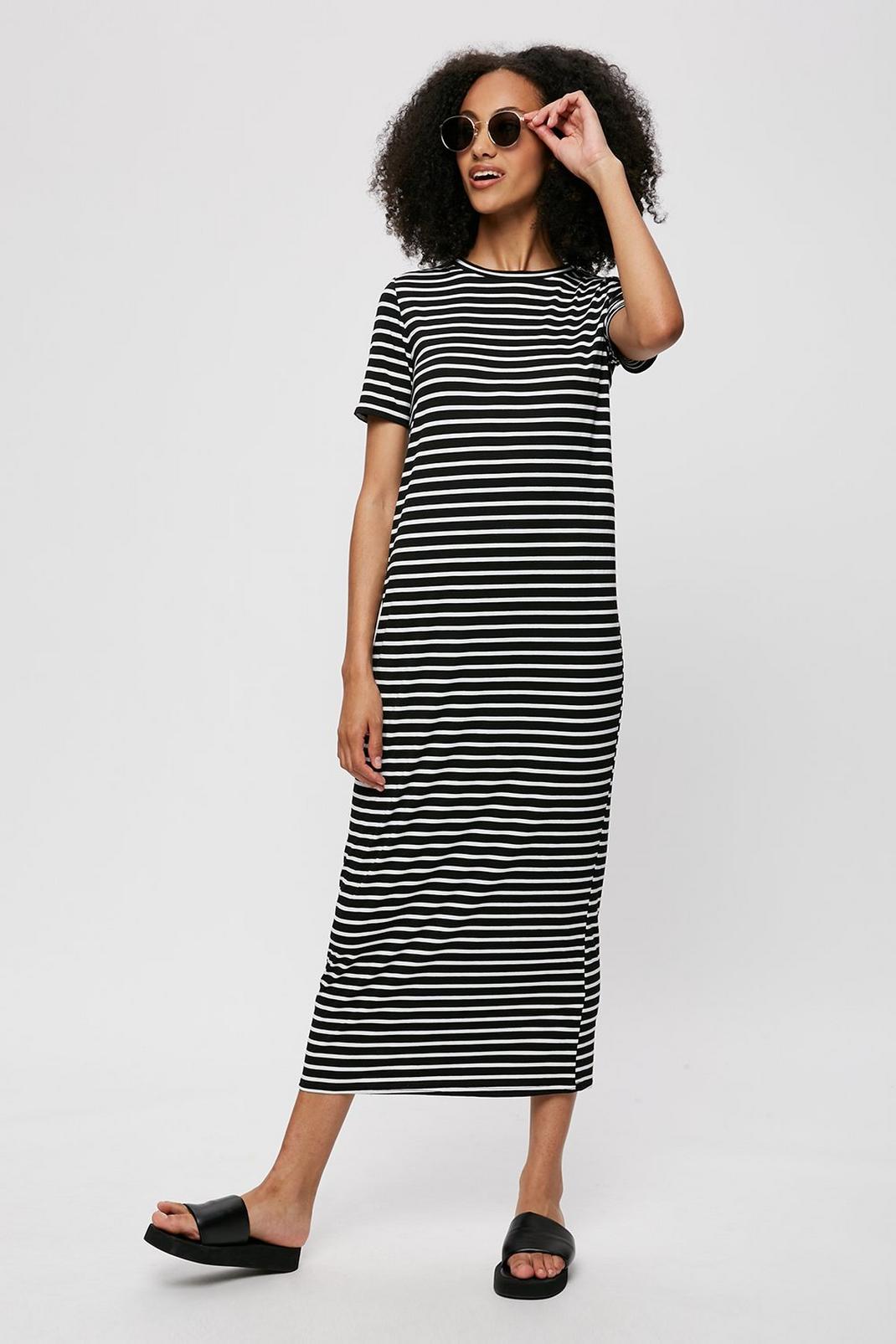 Multi Tall Mono Stripe T-shirt Midi Dress image number 1