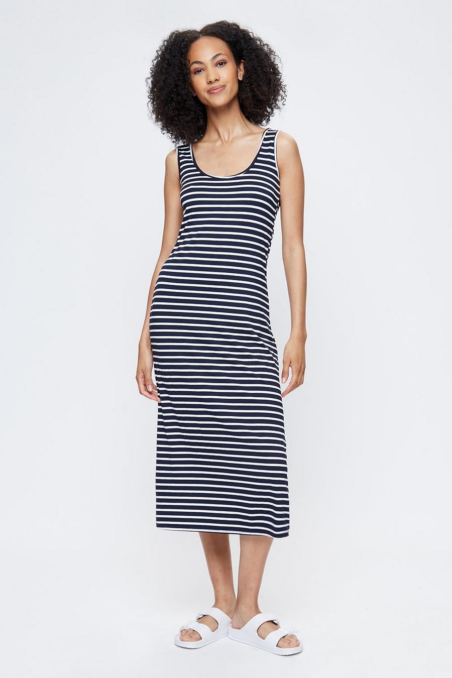 Tall Navy Stripe Sleeveless Midi Dress